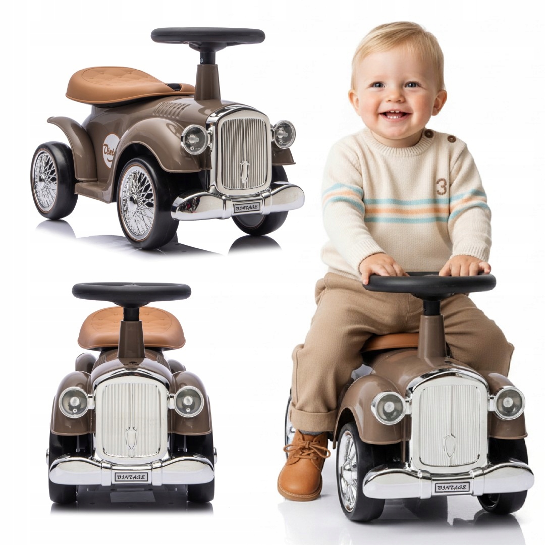 Jeździk na roczek dla dziecka Retro wyścigowy chodzik pchacz brązowy