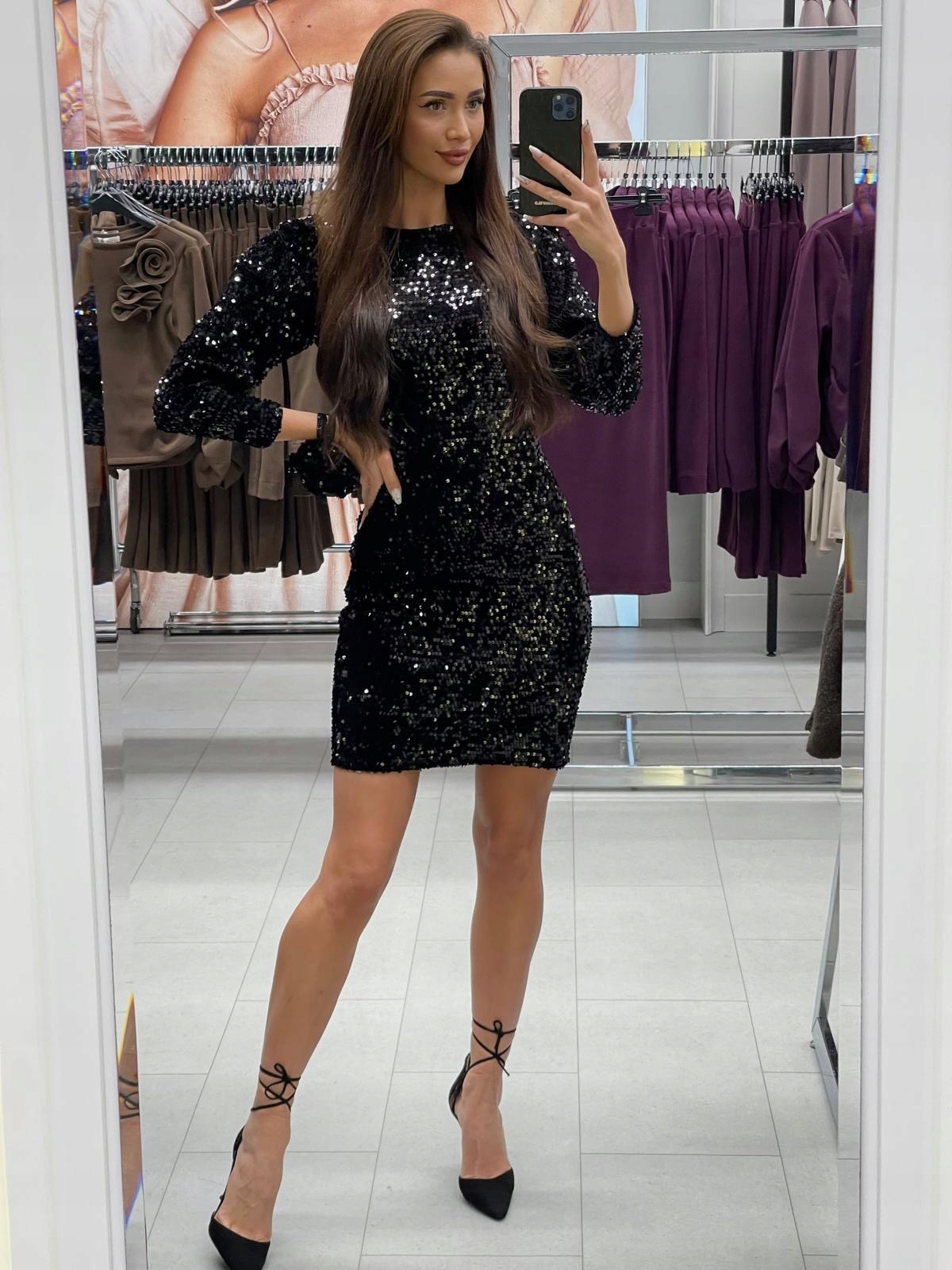 Šaty Flitrová Černá Model 0160 Růže Lalous vel S