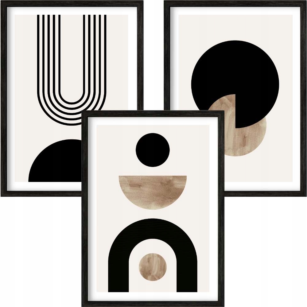 3 x Plakát Foto Obraz 100x70 Geometrické Tvary Béžová Hnědá Boho 70x100