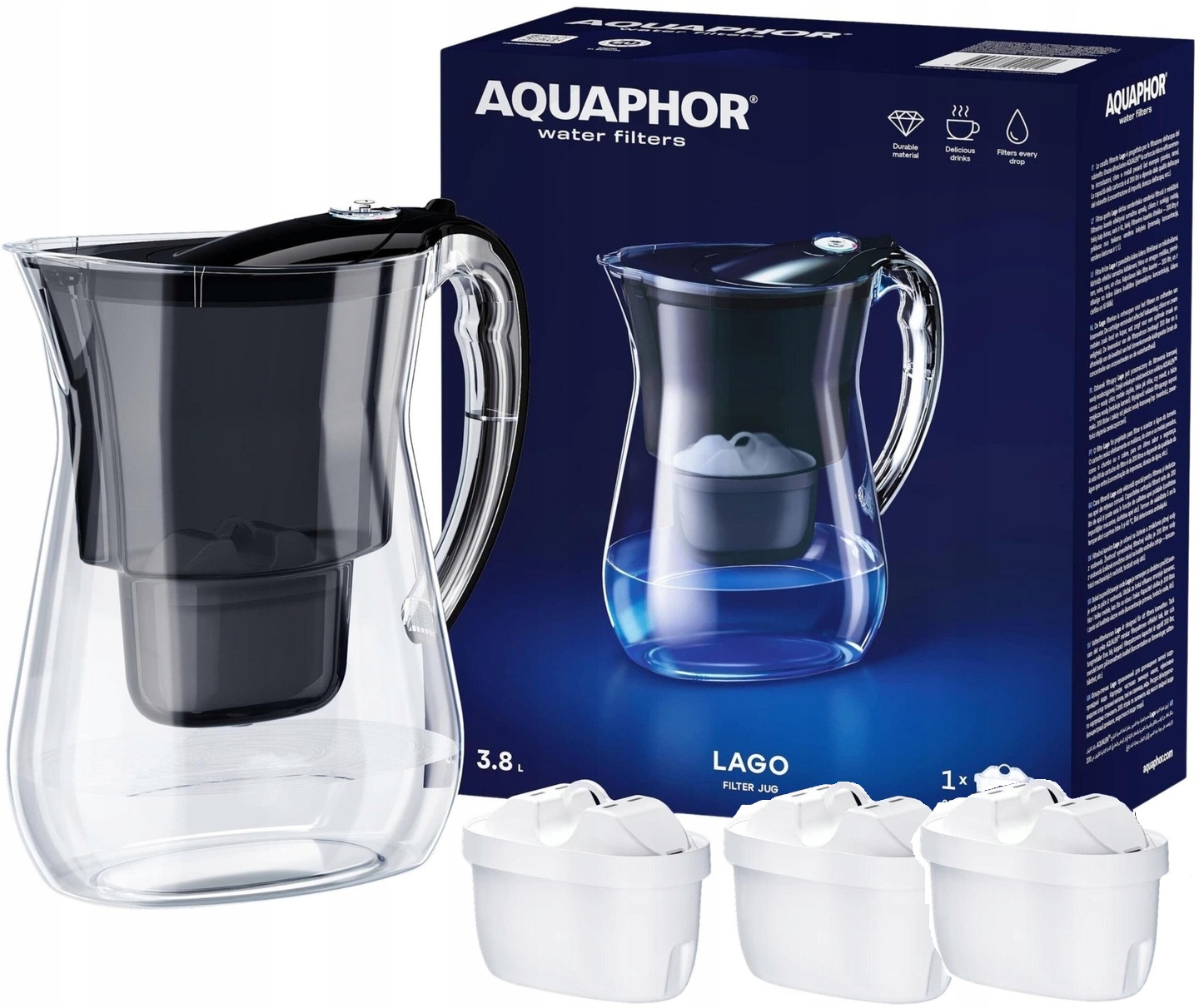 Dzbanek filtrujący Aquaphor Lago Czarny 3 Wkłady Maxfor Aquaphor