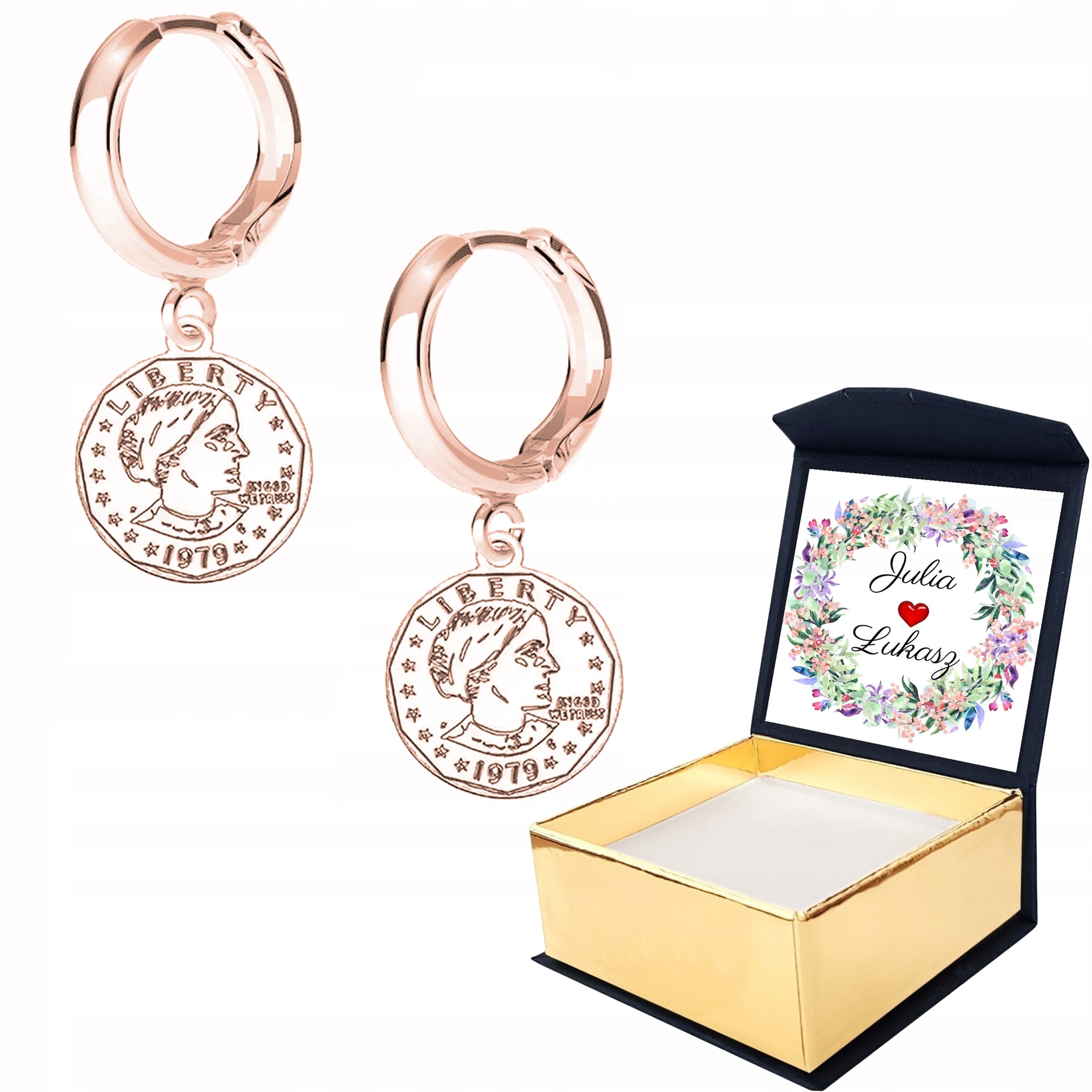 Náušnice růžové zlato Mince 925 Vlastní Potisk