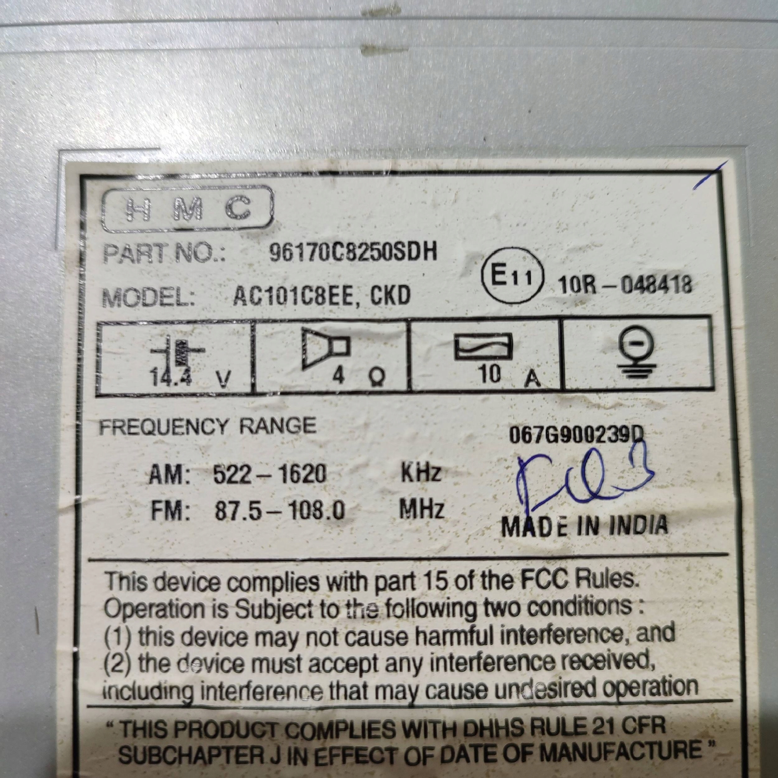 Radio Hyundai i20 96170C8250SDH