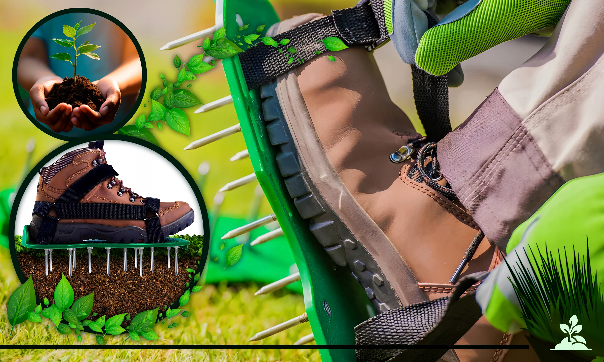 AERATOR OGRODOWY SANDAŁY NAKŁADKI NA BUTY Z KOLCAMI DO TRAWNIKÓW NAKŁUWACZ Seria LAR05559 - AERATOR SANDAŁOWY DO TRAW