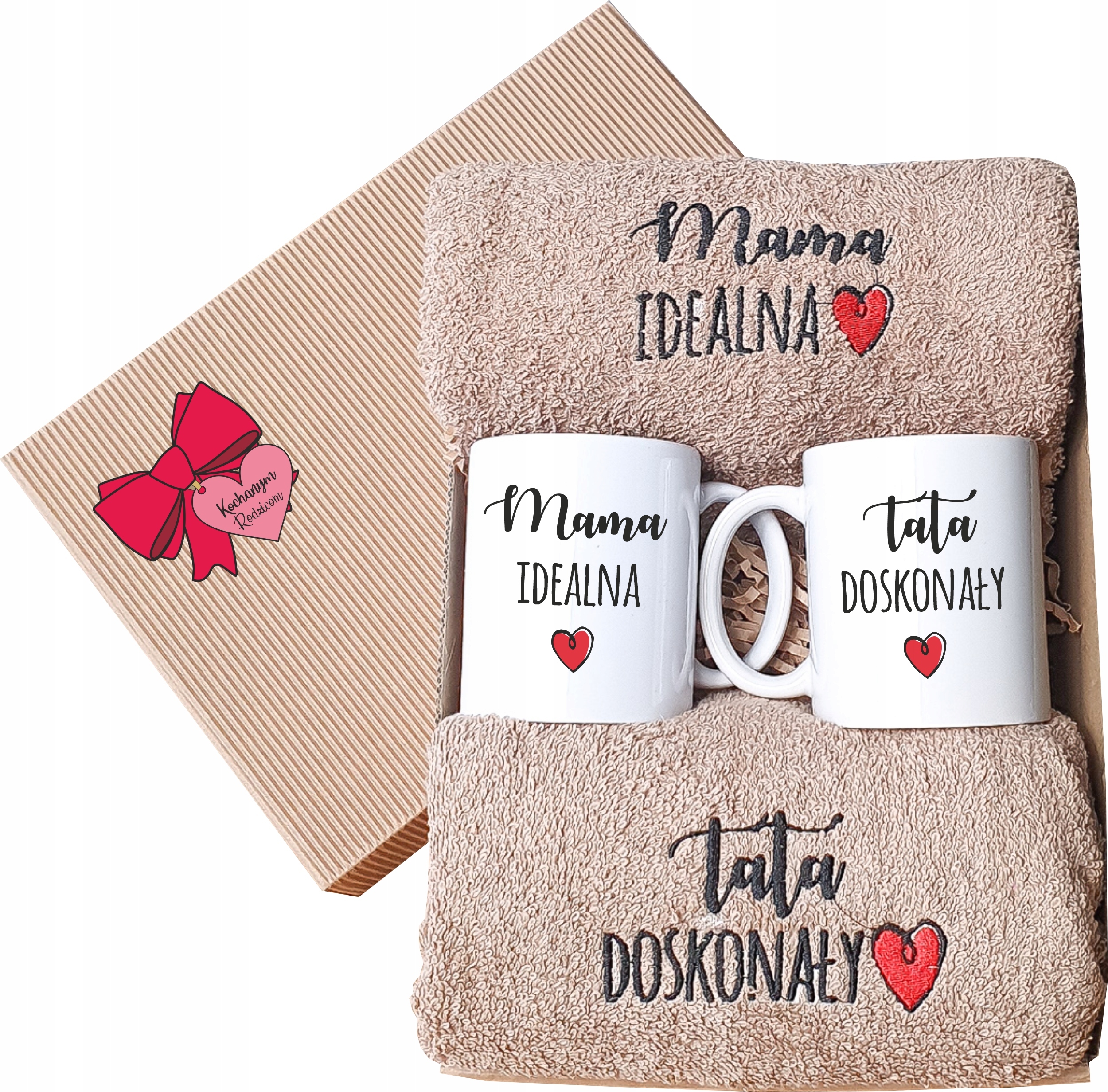 Na Dzień Mamy Taty Dla Matki Ojca Rodziców Ręczniki Kubki Zestaw 2