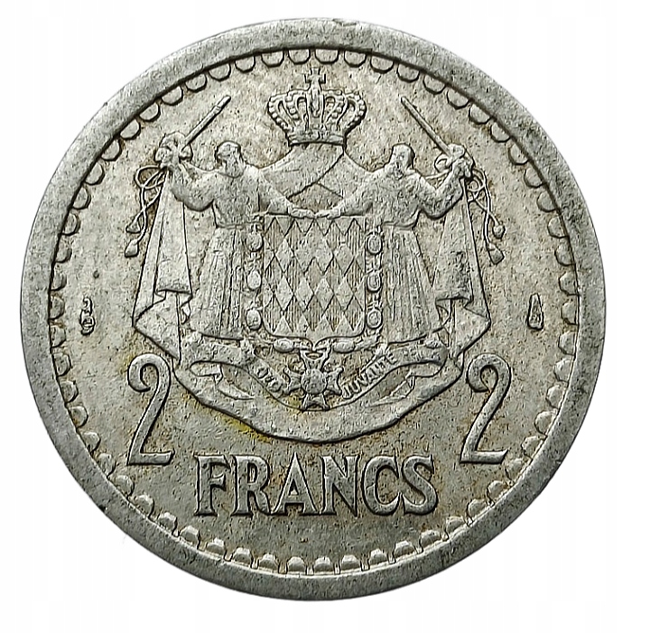 MONAKO MONACO 2 FRANCS 1943 ALUMINIUM LOUIS II