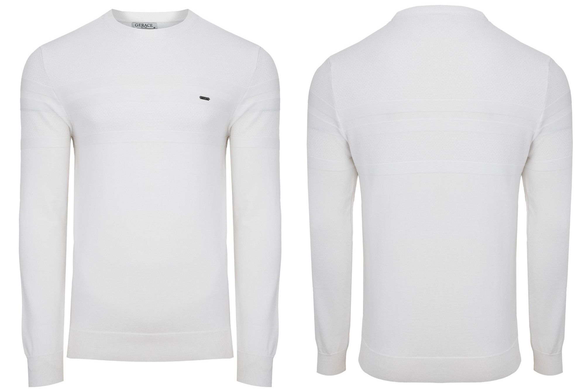 Pánský Svetr Bílý S Pruhy Casual Klasický 50% Bavlna Slimfit Premium: XL