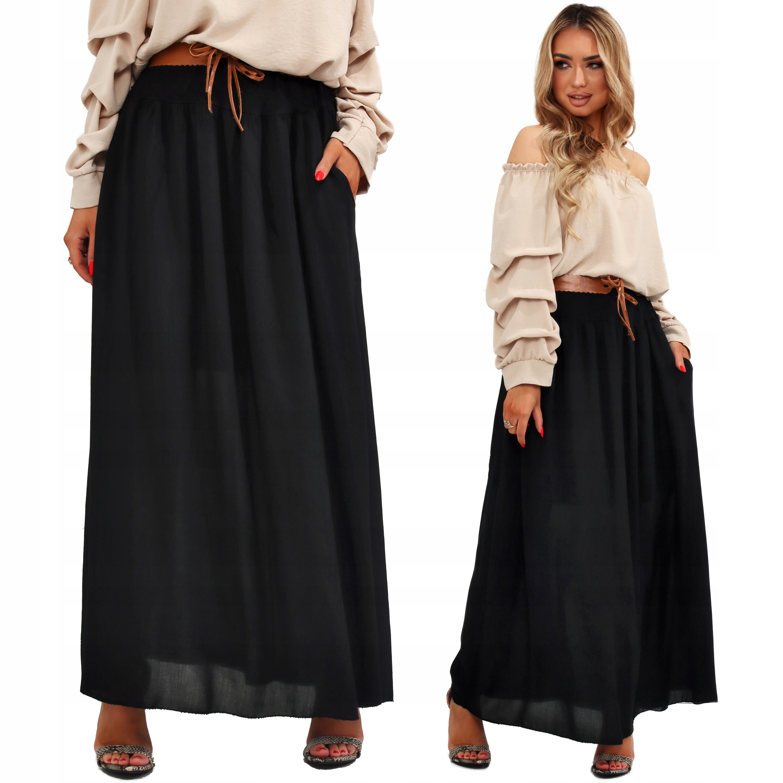 

Spódnica Damska Spódniczka Długa Maxi Lekka Czarna