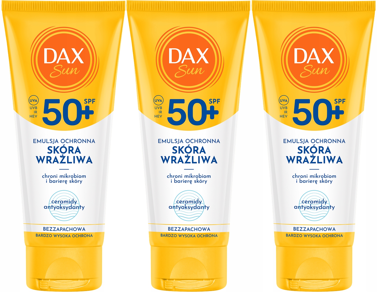 3 kusy Ochranná emulze pro citlivou pokožku SPF50+ 100 ml Rychle se vstřebává