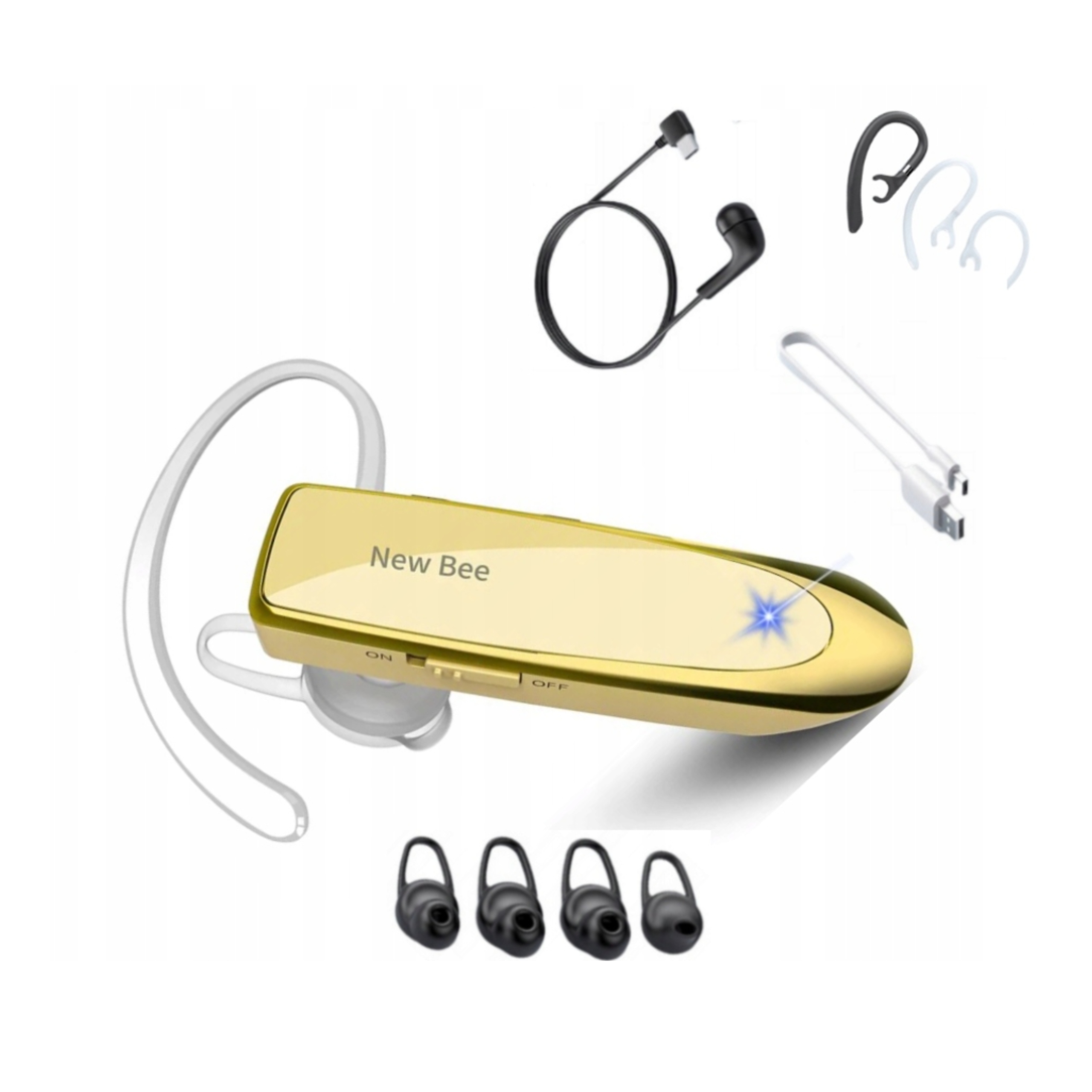 BEZPRZEWODOWA KOMFORTOWA SŁUCHAWKA NEW BEE DO UCHA BLUETOOTH ZŁOTA