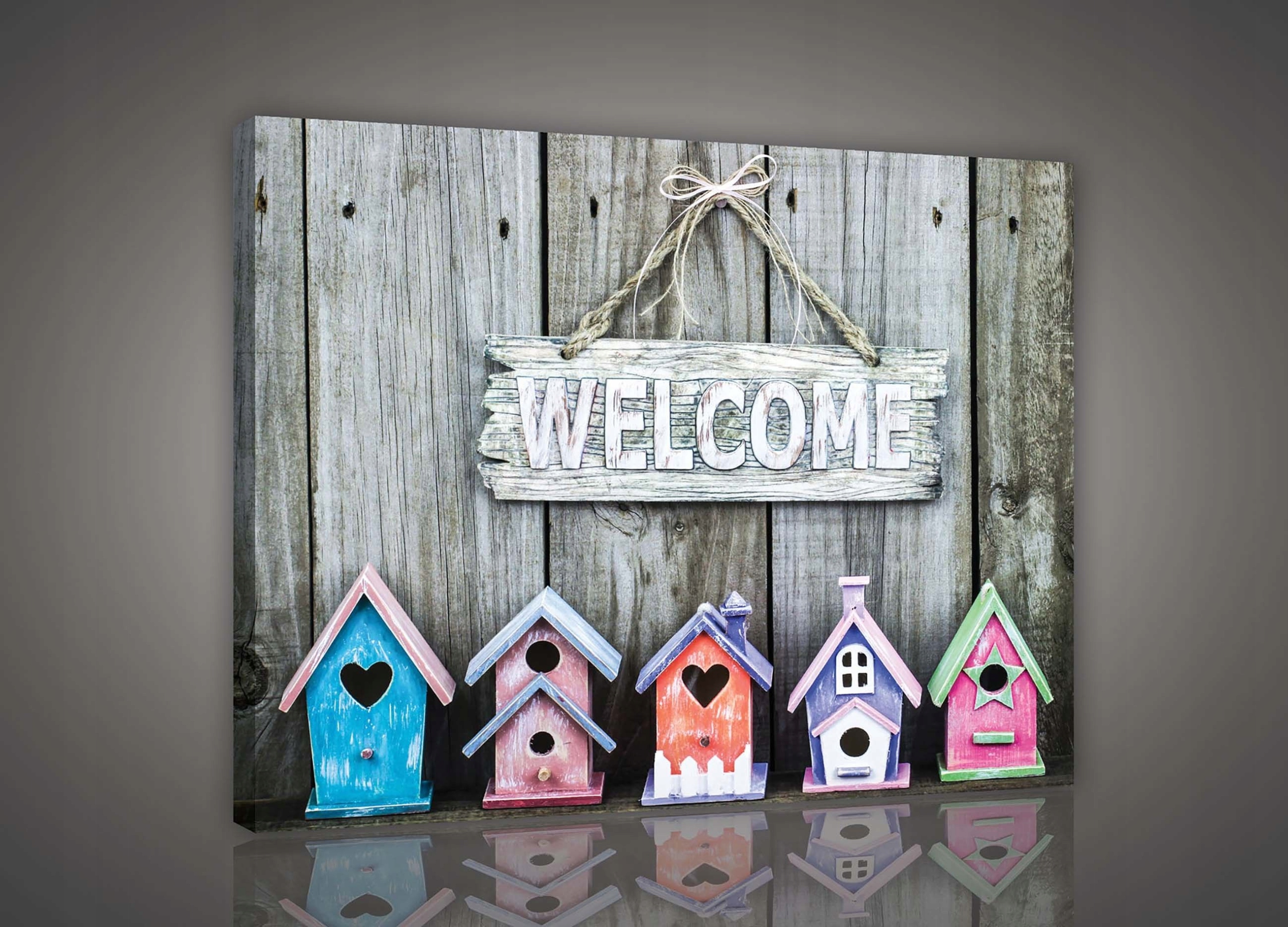 Obraz 80x60 Vítáme domeček pro ptáky dřevěná stěna útulnost radost