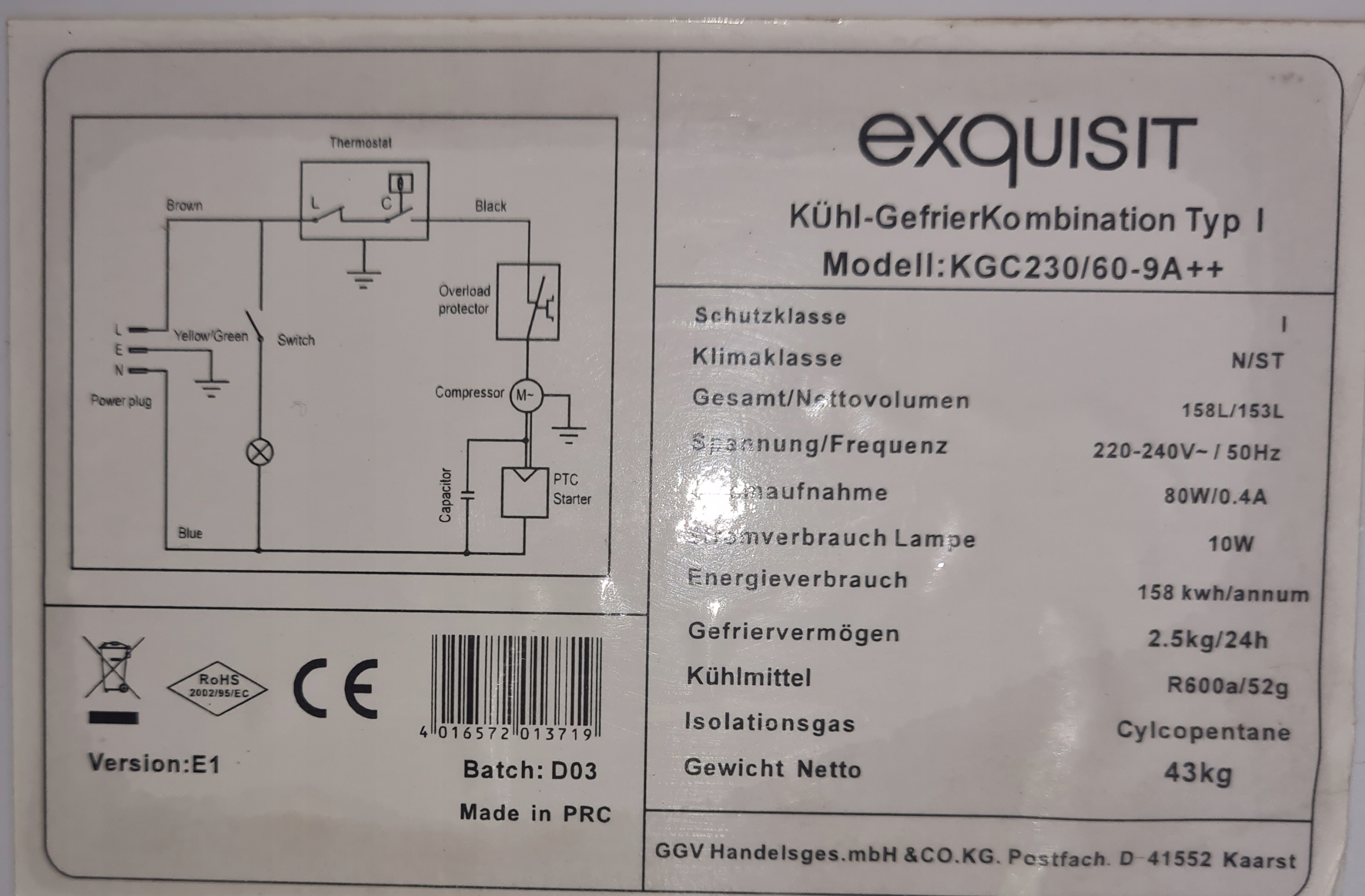 CHŁODZIARKO ZAMRAŻARKA EXQUISIT ( LU 19) Kolor dominujący biały