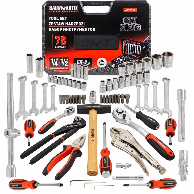 Sada Náradia Kľúče Ploškoočkové Račne Bity Nástavce 78KS