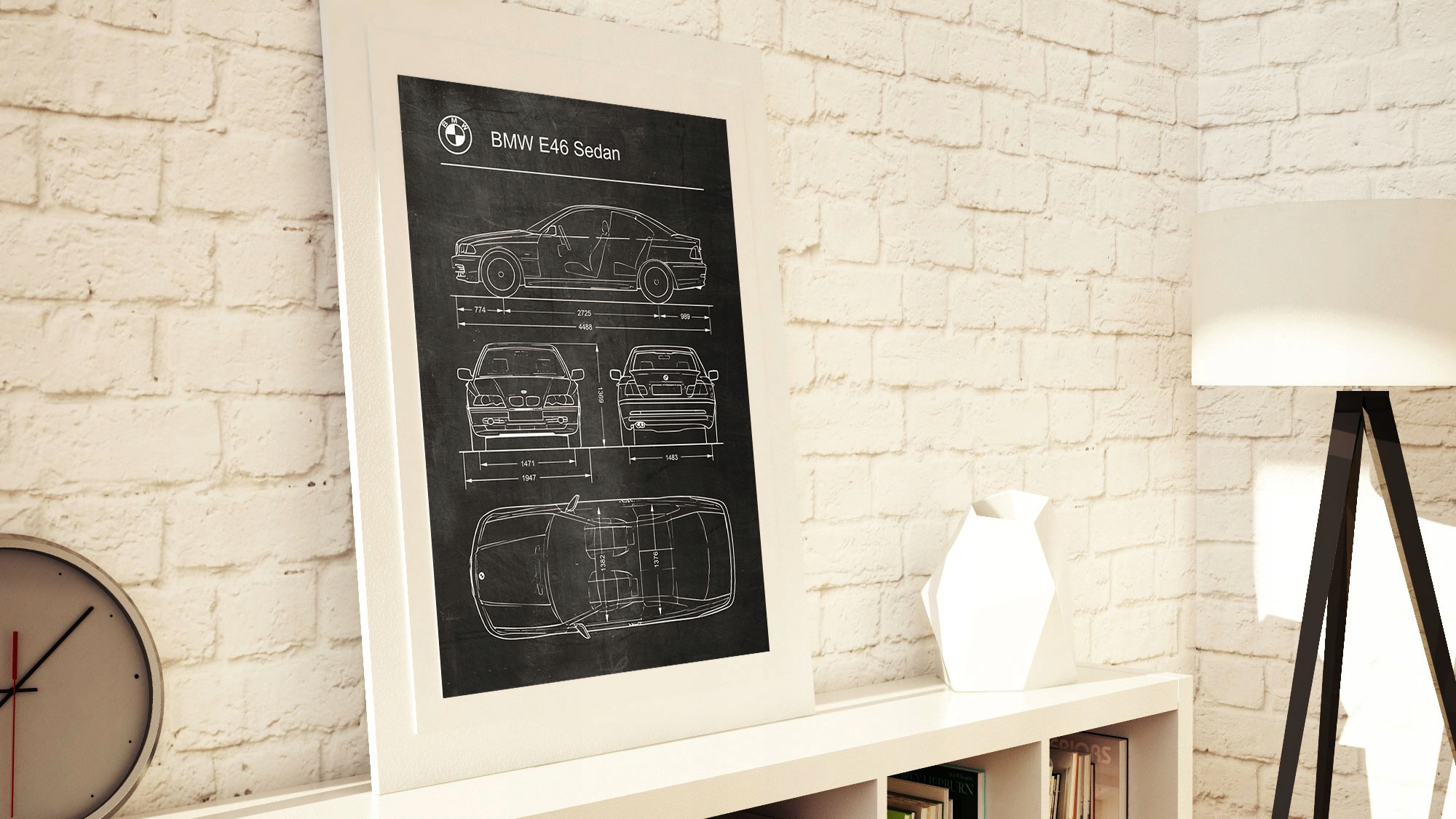 Plakat BMW E46 Sedan Retro Patent Schemat Nazwa Poster