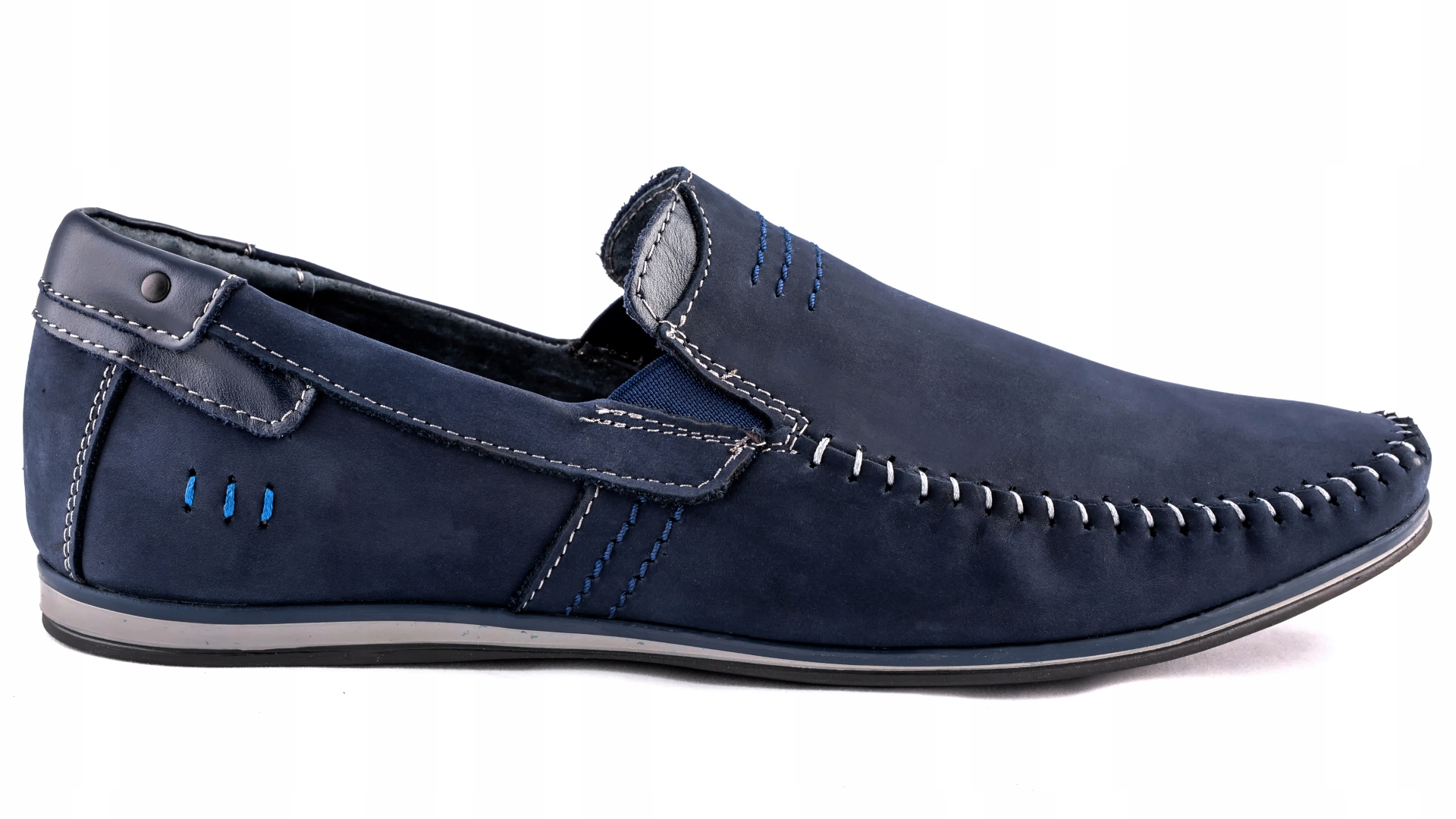 Mokasyny męskie POLSKIE buty skórzane granatowe 49 Nosek szpic