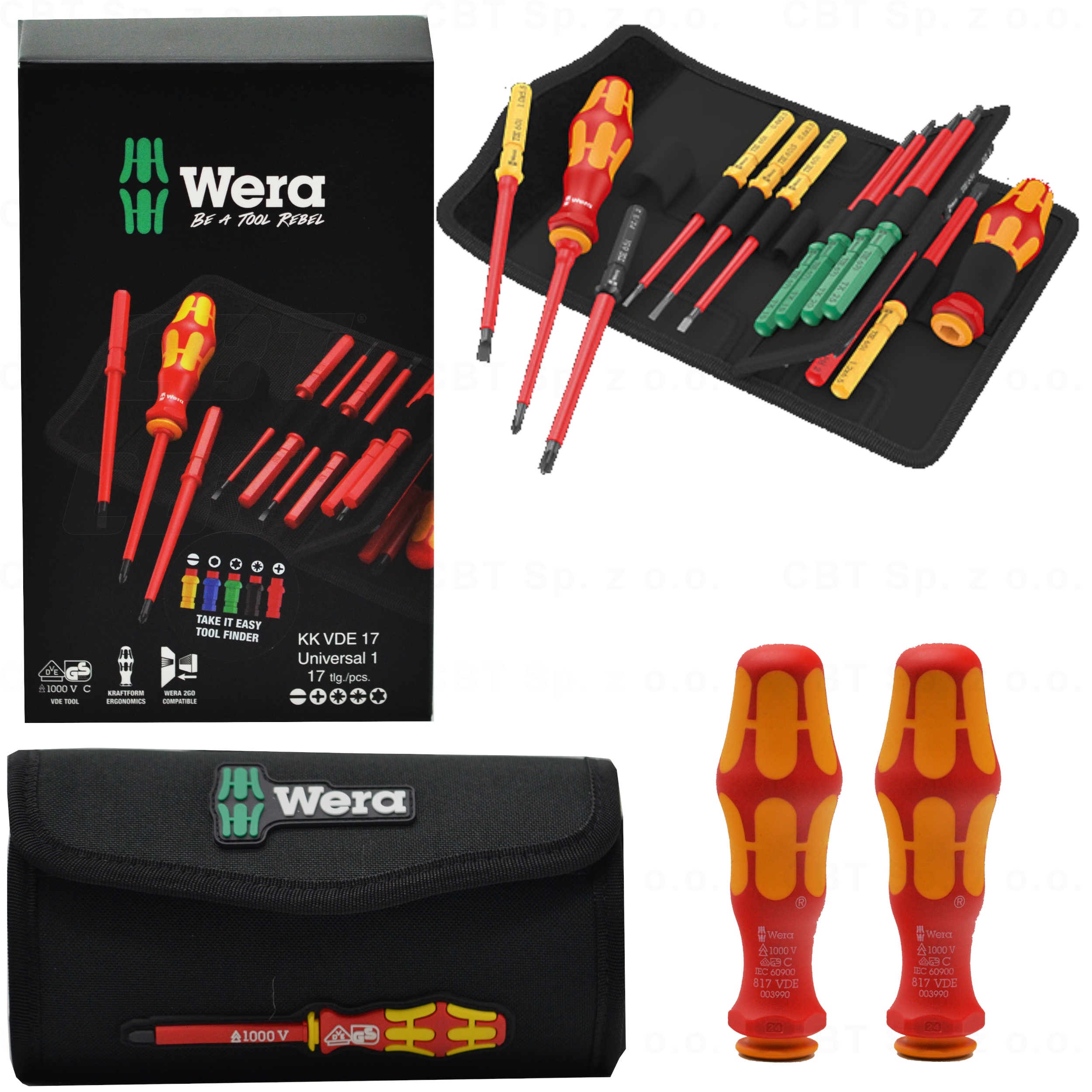 Zestaw Wkrętaków W Etui Rękojeść Wymienne Trzpienie 15 Sztuk Izolowane Vde