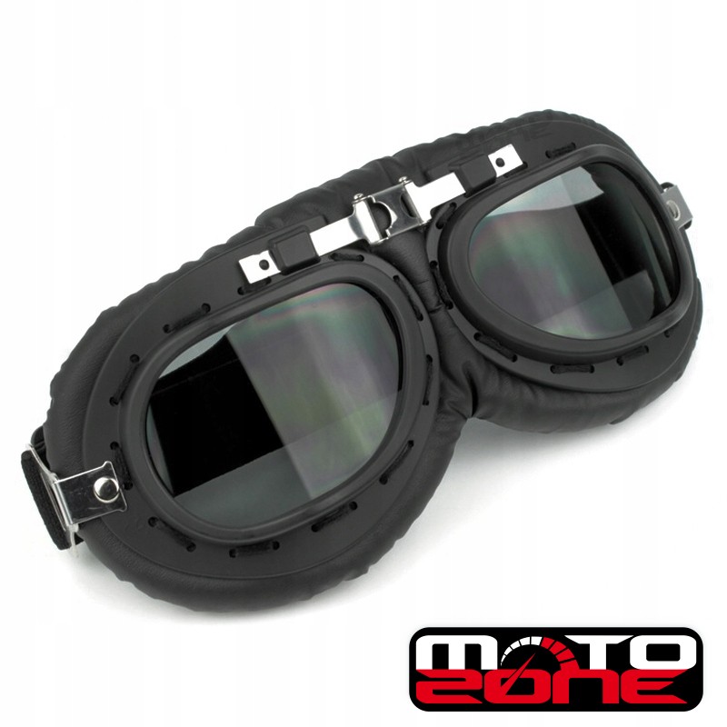Gogle motocyklowe retro weteran do kasku orzeszek czarne przyciemniane