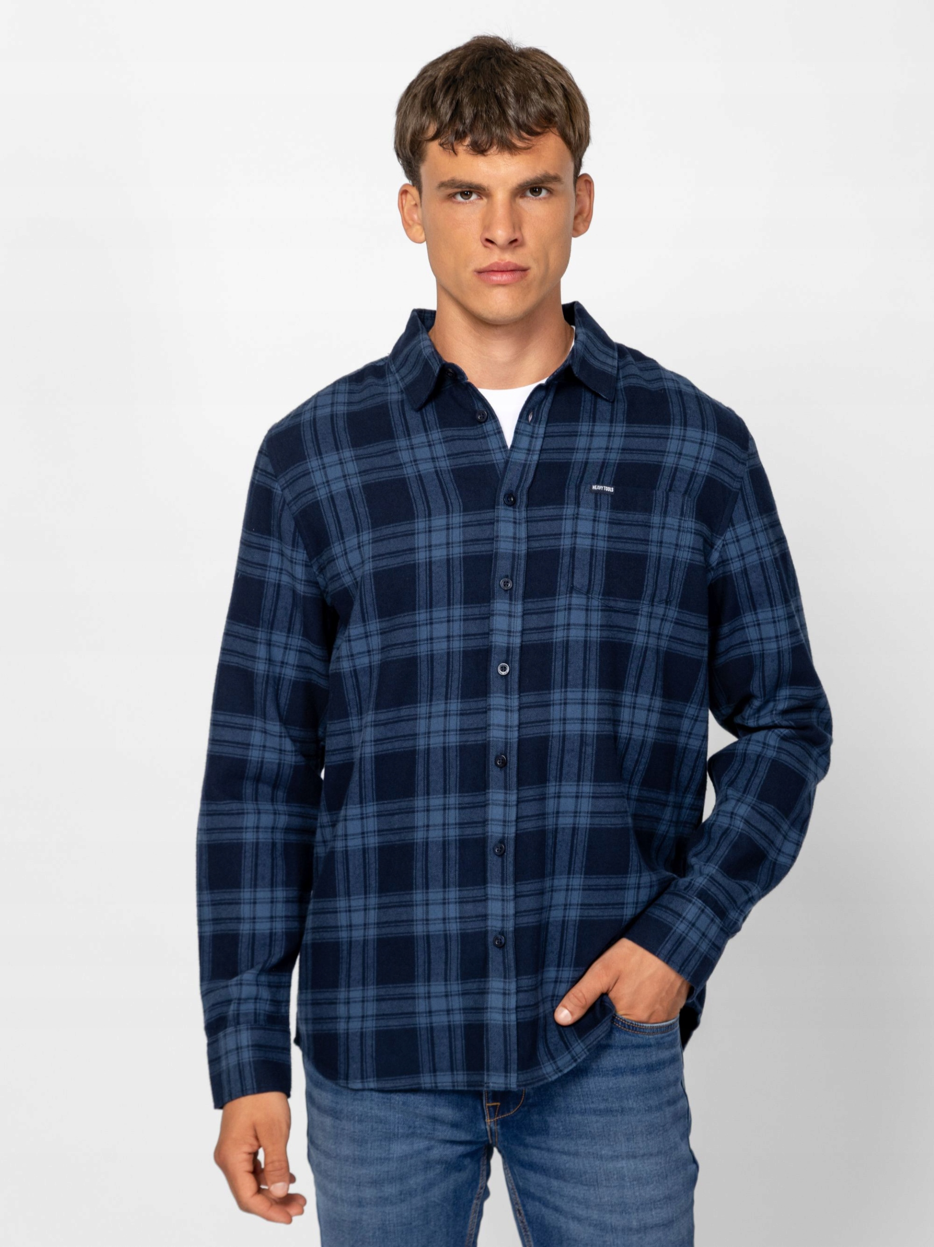 Heavy Tools Pánská Bavlněná Flanelová Košile Redington Blue Tmavě Modrá XL