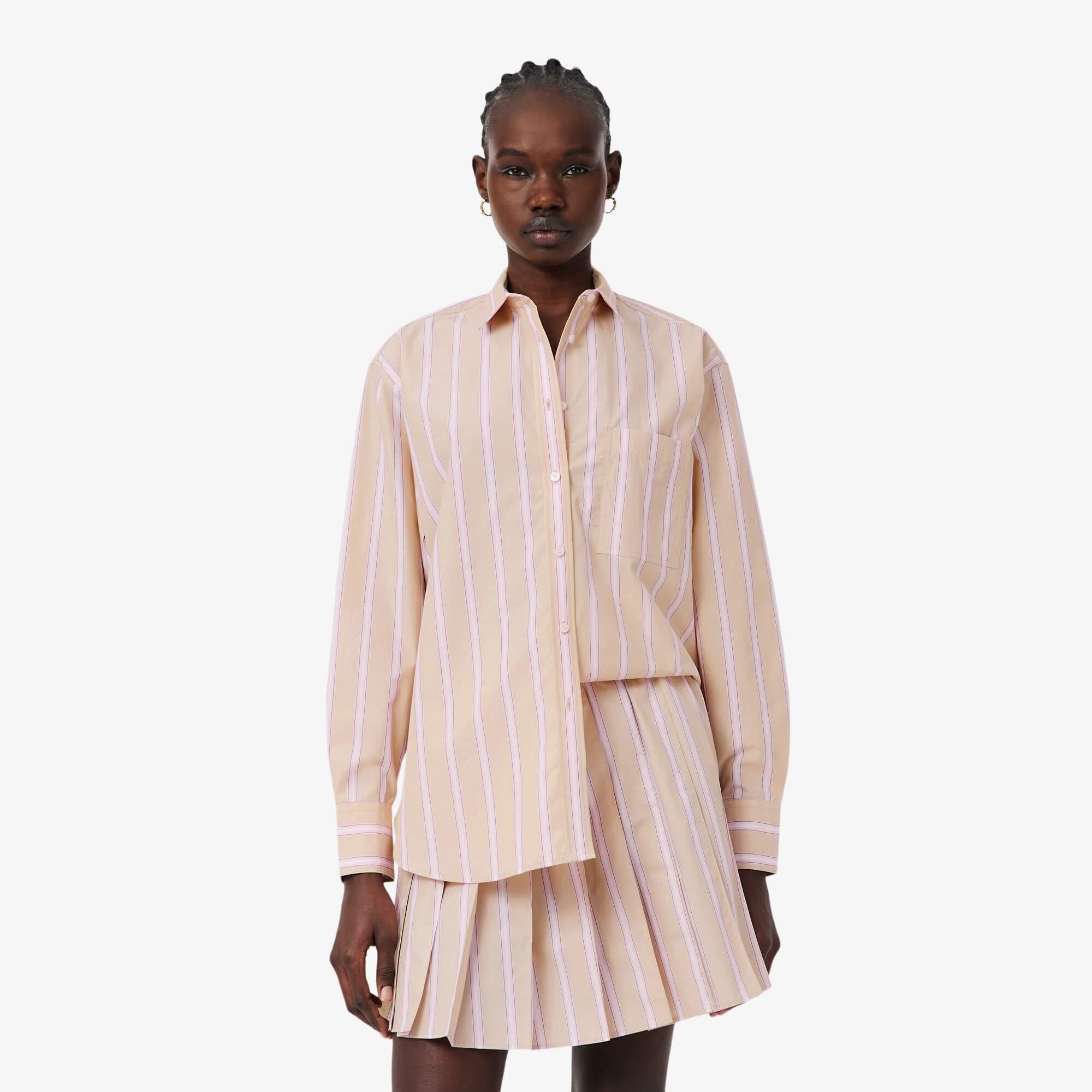 Lacoste Dámská košile Oversized Cotton Poplin Beige Multi 32