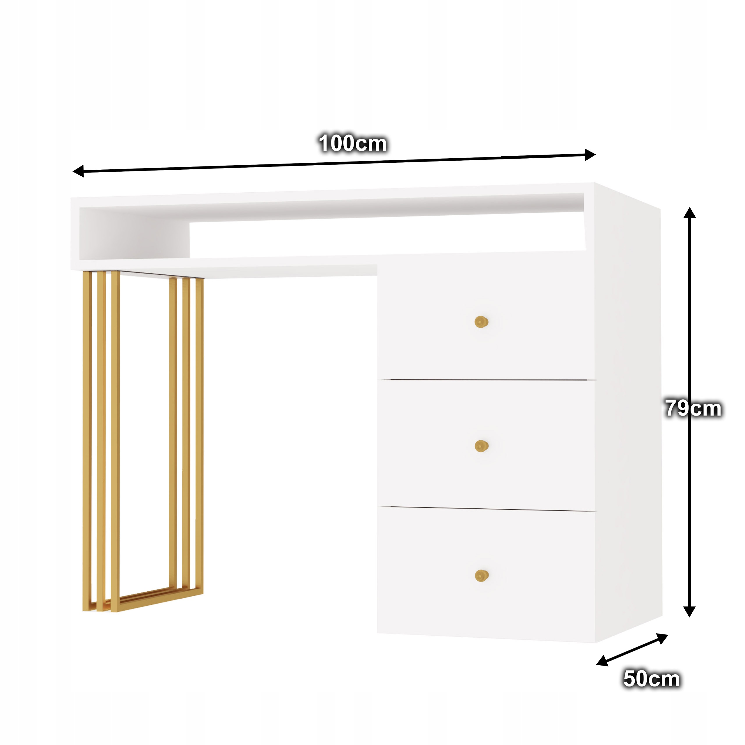 TOALETKA W STYLU GLAMOUR KLARA DO MAKIJAŻU BIAŁA ZŁOTA LISTRO 8 ŻARÓWEK LED Wysokość mebla 154 cm