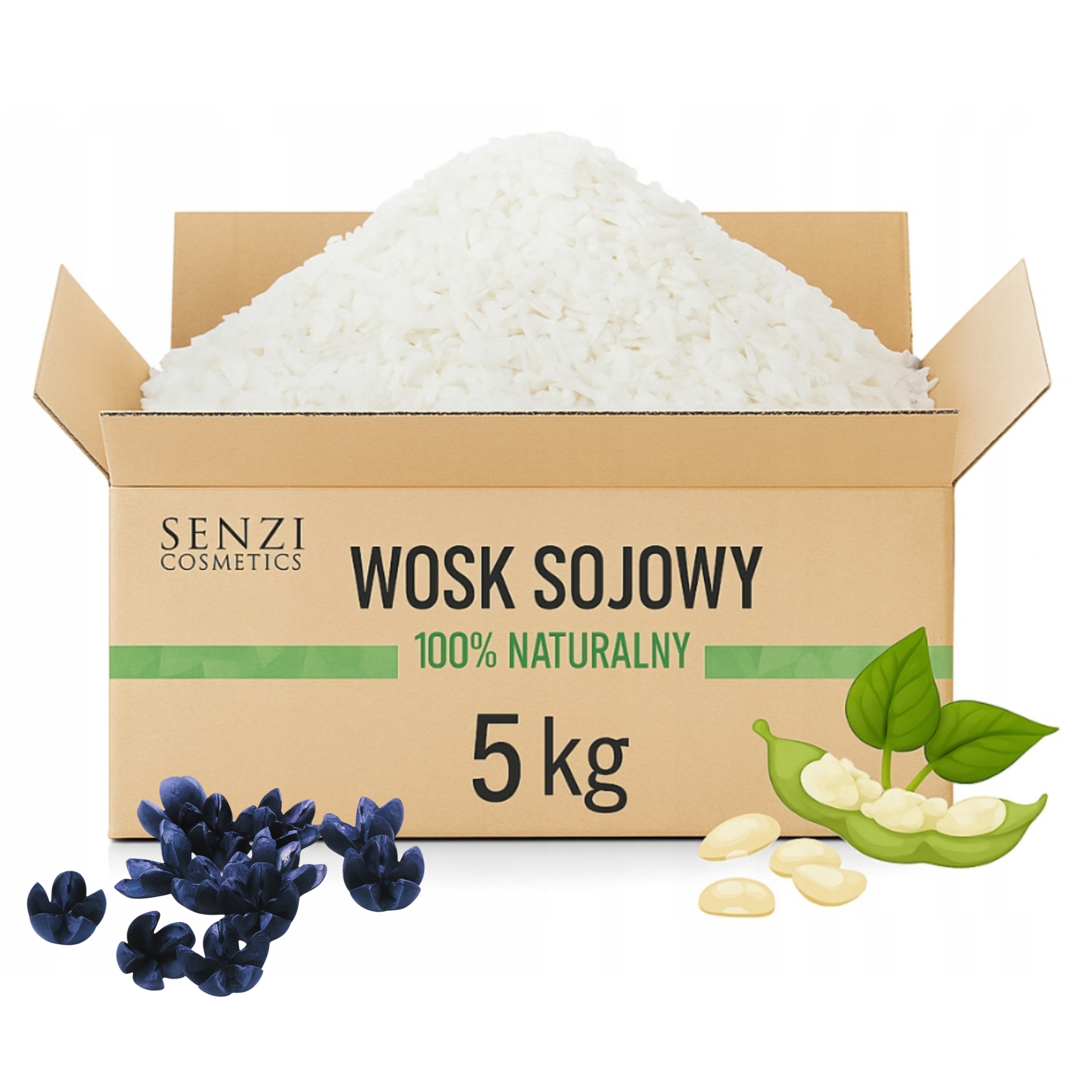 Vosk pro sójové svíčky 5 kg Vločky Bakuli Modré 10 Ks Bonus