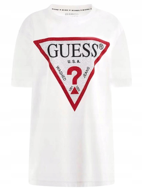 Dámské tričko Guess Ss Cn Shiny Triangle bílé vel M