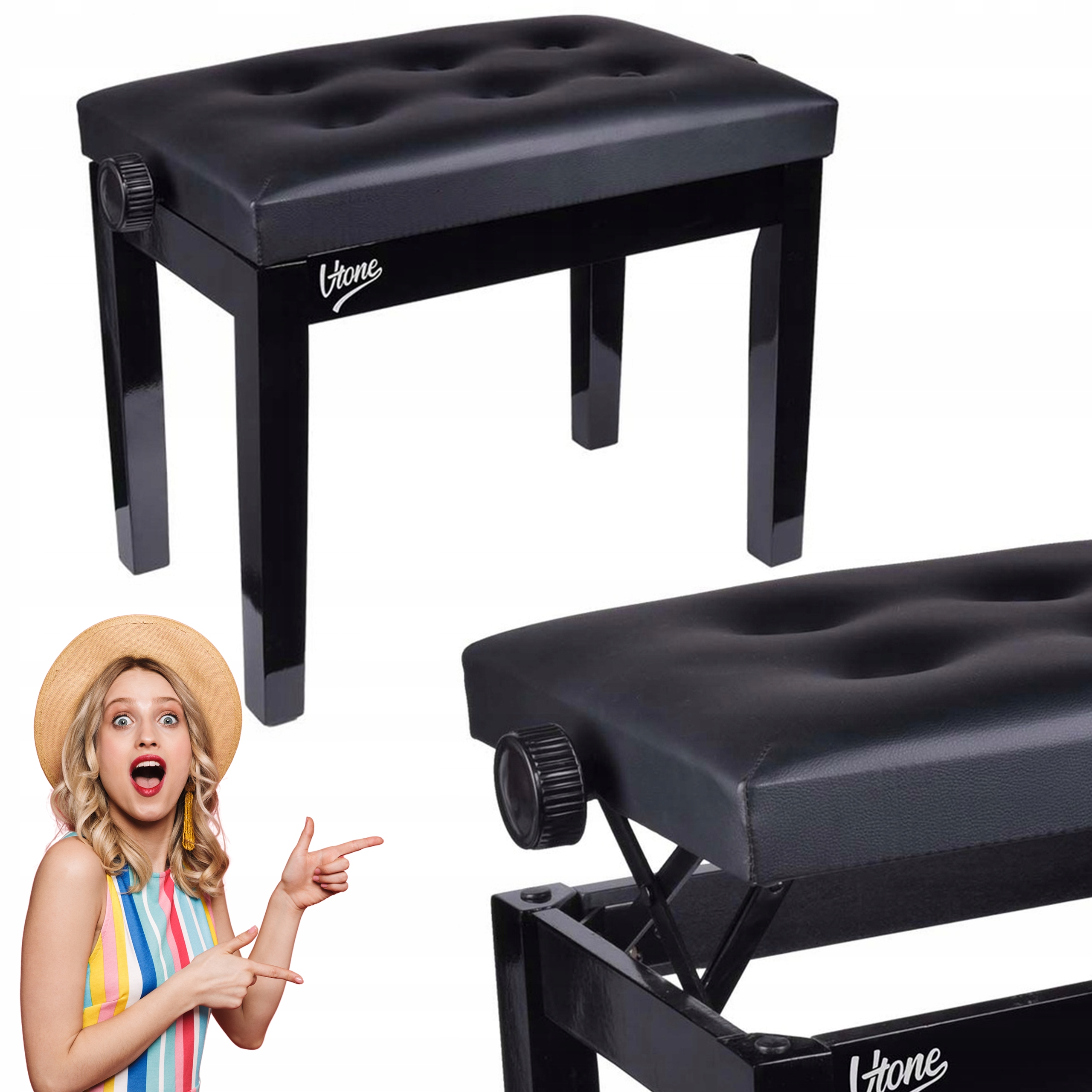 Klavírní Stolička Na Klavír Černá Pevná, Stabilní, Nastavitelná, Dřevěná