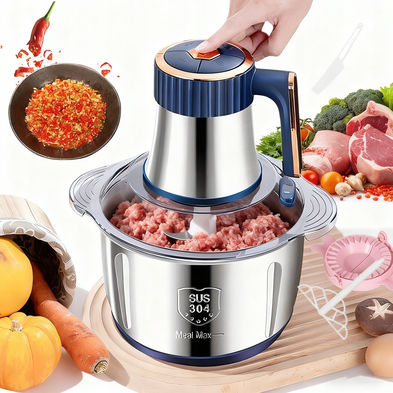 500W 5L Elektrický Sekáček Potravin Sekáček Na Zeleniny 5 Úrovní Rychlosti