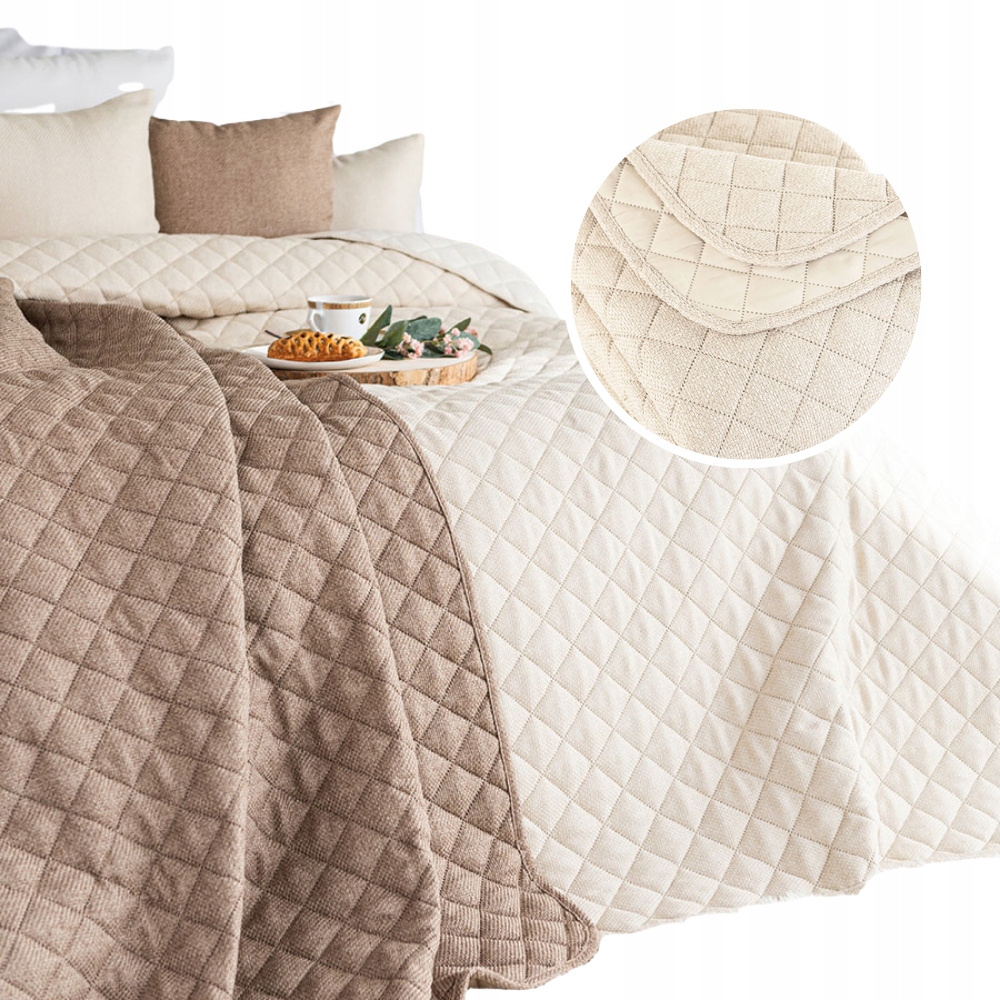 Dekorativní přehoz na postel s prošívaným gaučem 220 x 240 cm krémový Molly