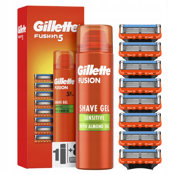 Gillette Fusion 5 gel na holení Sensitive 200 ml 8 náplní