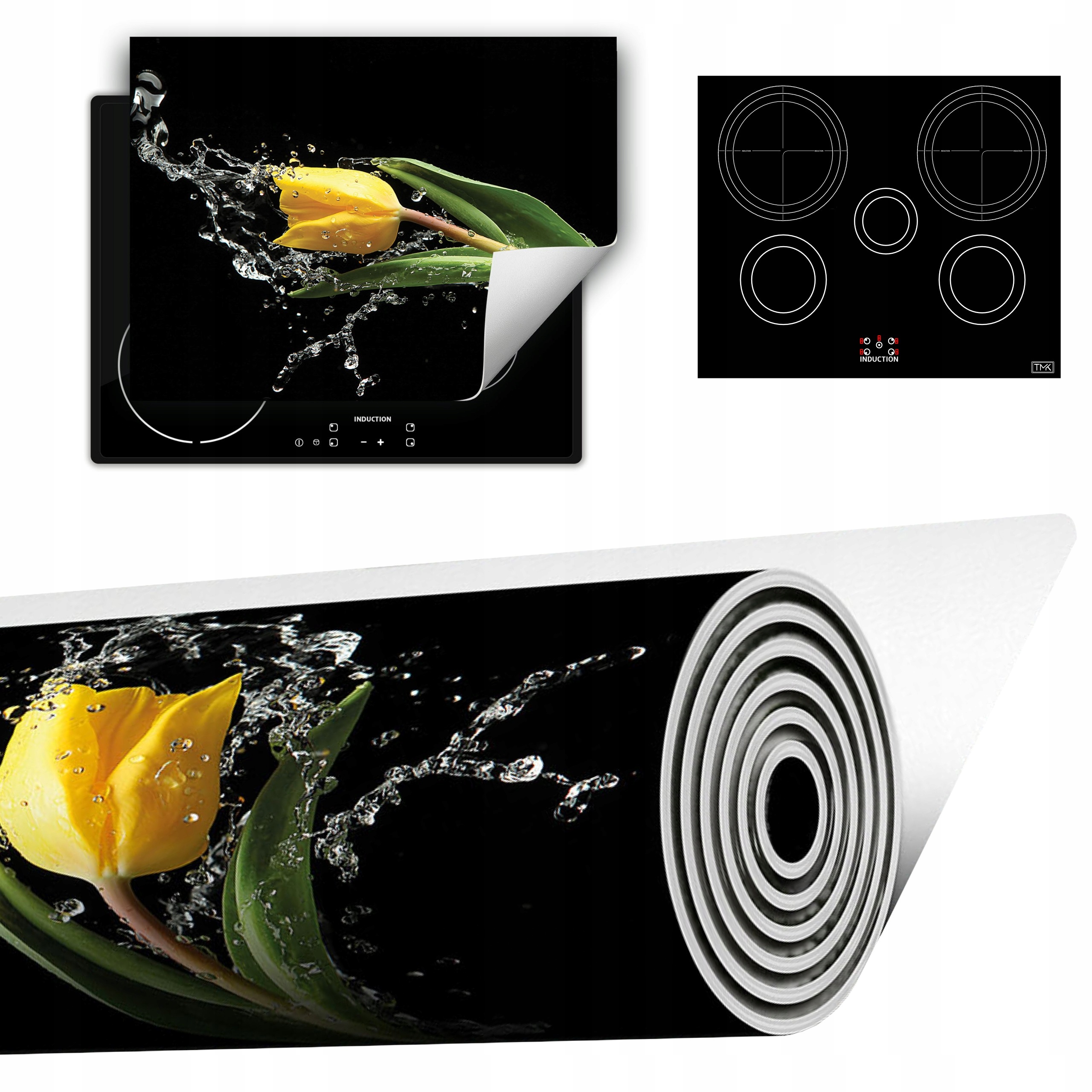 Vinylová Podložka Do Kuchyně Více Místa 70x52 černá tulipán