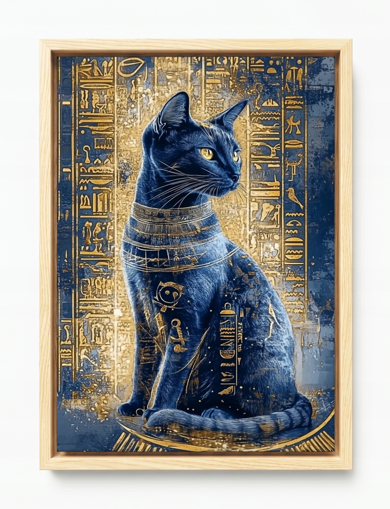 Obraz Rám Americký Box Egypt Hieroglyfy Bohyně Bastet Kočka Ankh 80x120