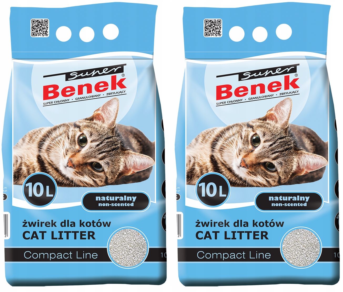 Benek Compact Bentonitowy Żwirek dla Kota Drobny Naturalny 2x10L