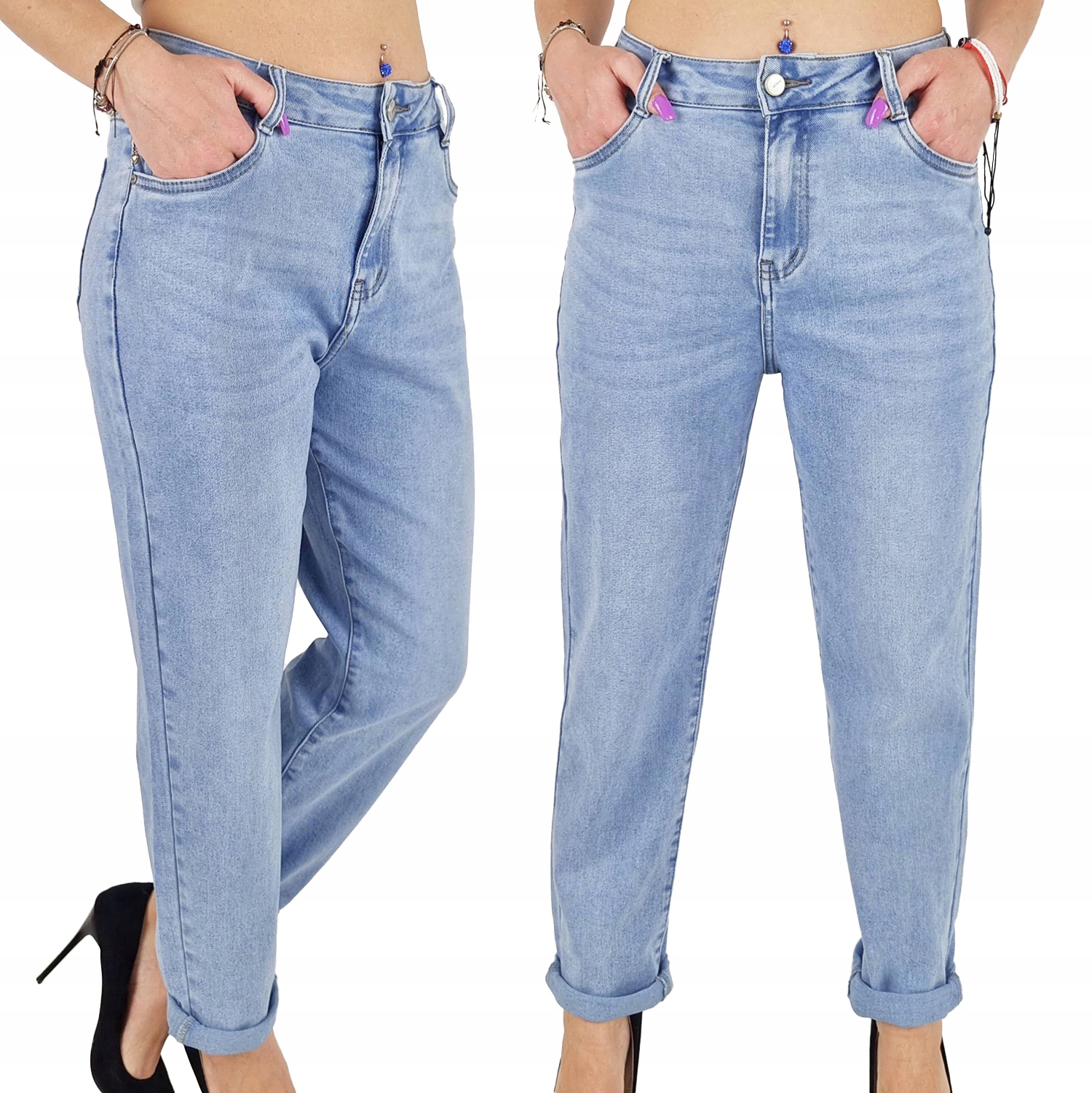 Mimi Dave Premium Jeansy spodnie damskie wysoki stan Mom Fit Boyfriend