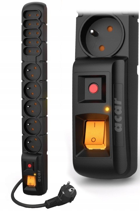 Prodlužovací kabel 10 zásuvek, vypínač, napájecí lišta, 1,5 m