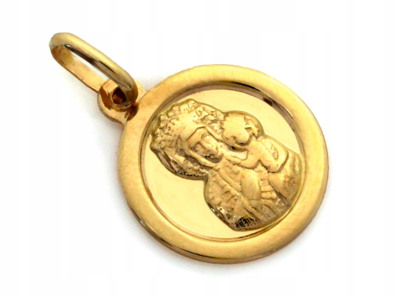 Zlatý medailonek 585 kulatý s Pannou Marií Čenstochovskou, dárek na křtiny
