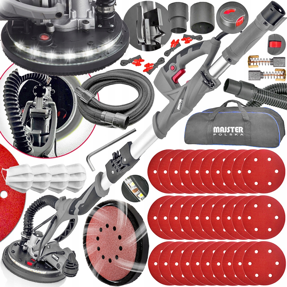 SZLIFIERKA ŻYRAFA LED GIPSU GŁADZI TYNKÓW TYNKU Z WYSIĘGNIKIEM 1700W PAPIER