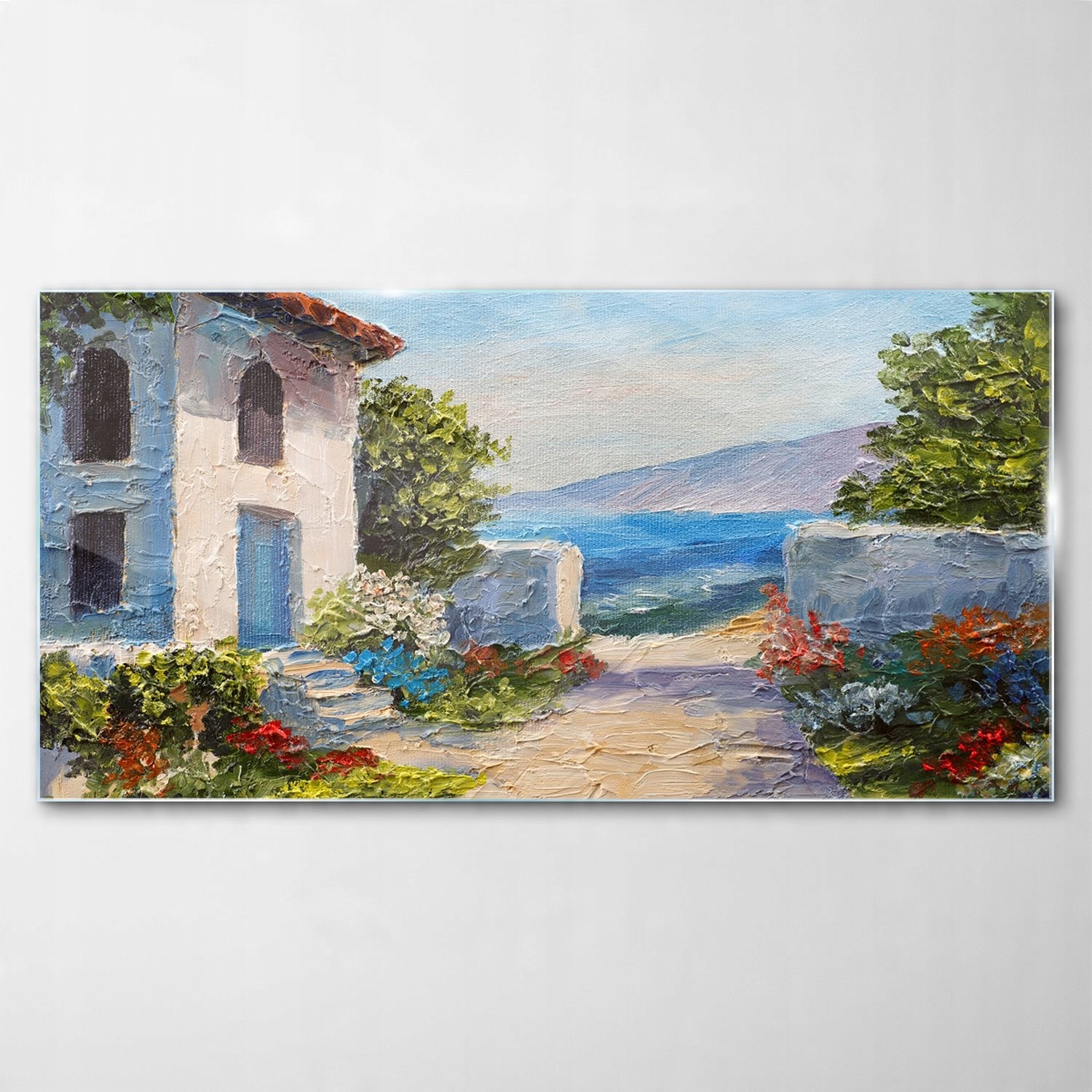 

Hartowany Obraz Szklany Dom Morze Kwiaty 100x50