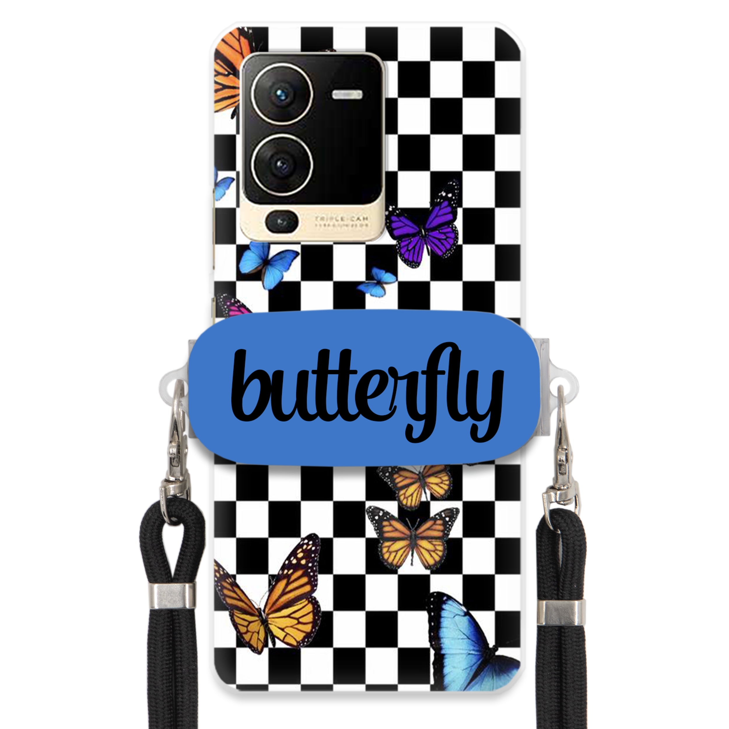 Puzdro Na Vivo S15 5G Puzdro S Obdĺžnikovým Držiakom, Čierne, Vodítko, Butterfly, Motýle