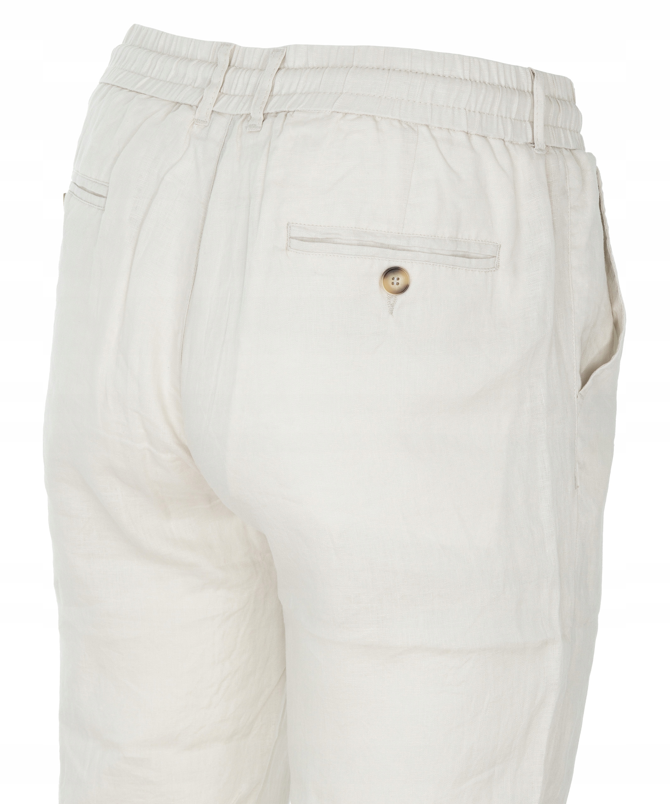 Spodnie męskie letnie len+bawełna na gumce-wiązane jasno-beżowe W44 Kolor beżowy