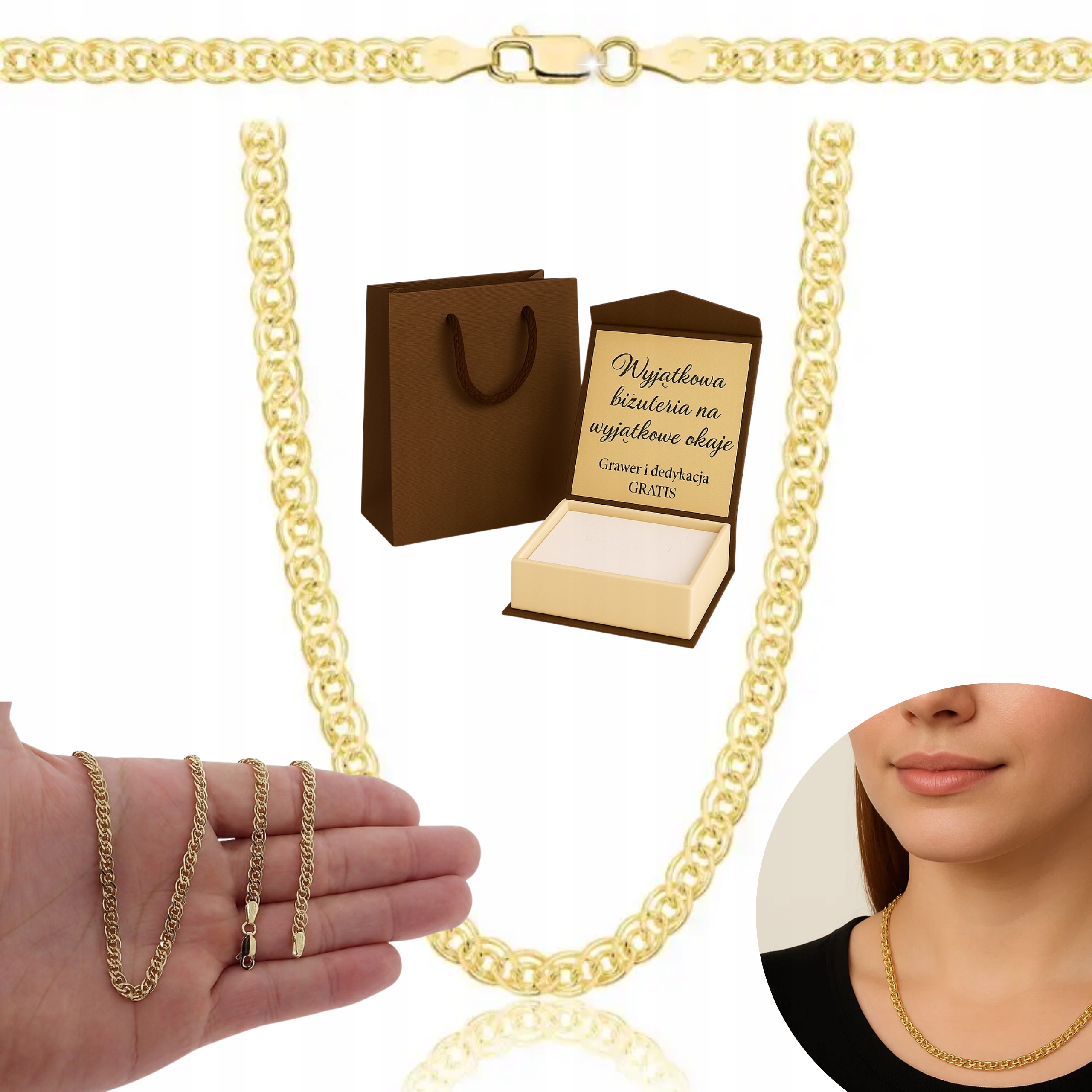 Zlatý Plný Řetízek Nonna Monaliza Ryzost 925 585 14K Gravírování Bonus