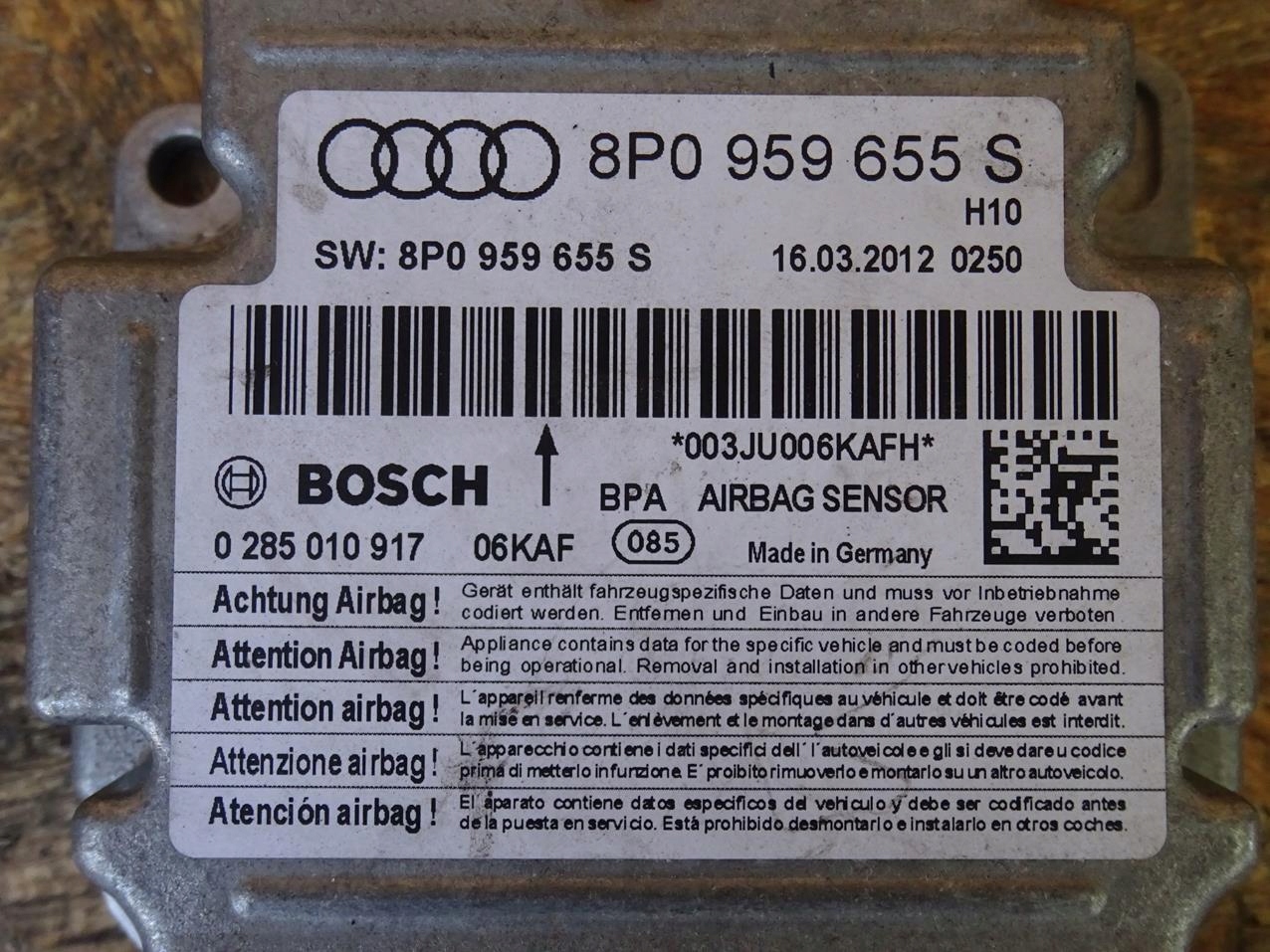 AUDI A3 8P LIFT 08-12 SENSOR MODUŁ AIRBAG PODUSZEK 8P0959655S Typ samochodu Samochody osobowe