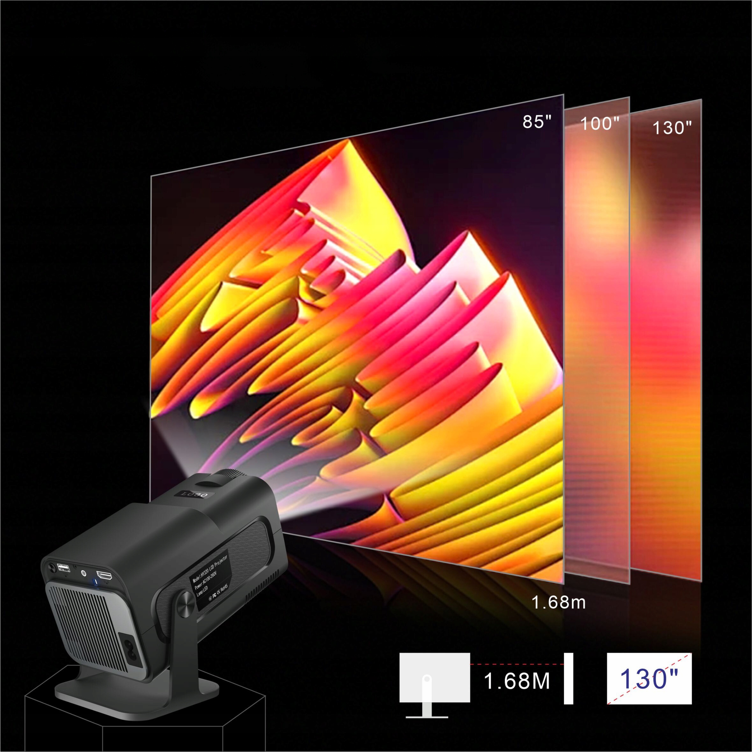 Mini Projektor Przenośny HY320 WiFi 4K HD LED Smart TV Box GRATIS Rozdzielczość podstawowa (px) 1280 x 720