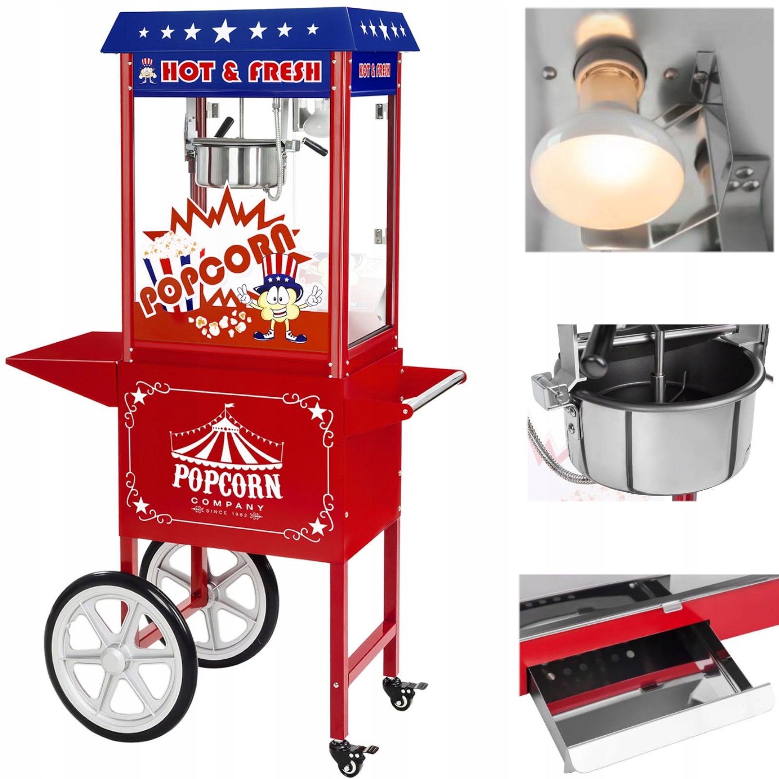 Mobilní popcornovač s vozíkem Teflon 1600W
