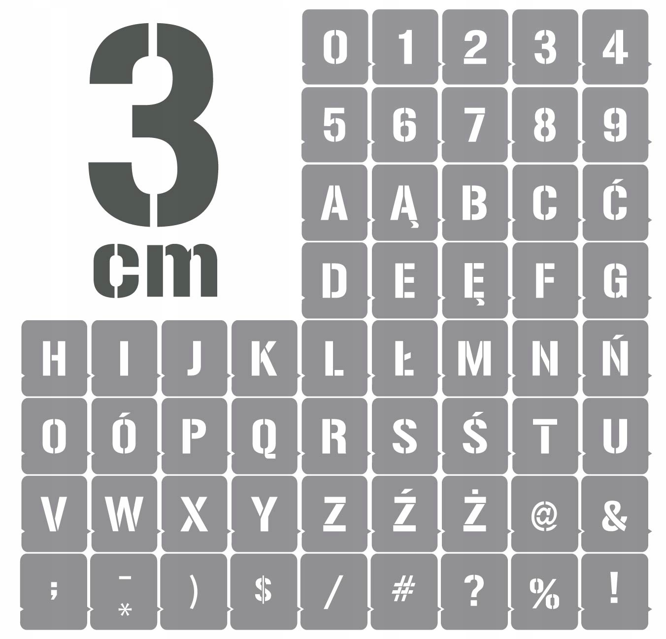 

Szablony zestaw Litery i Cyfry 3cm /malarskie/