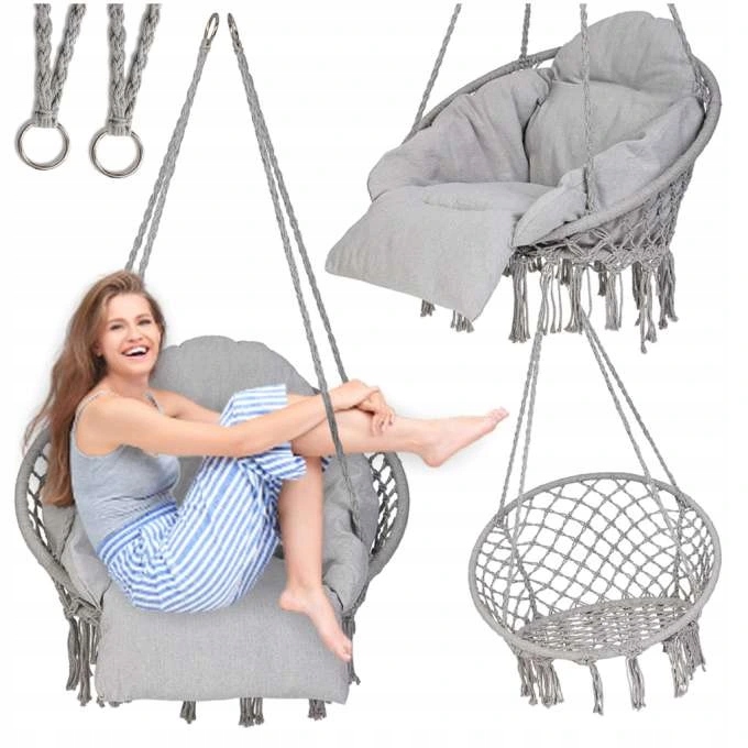Zahradní houpačka Luaro čapí hnízdo s polštářem XXL šedá 80 cm 150 kg