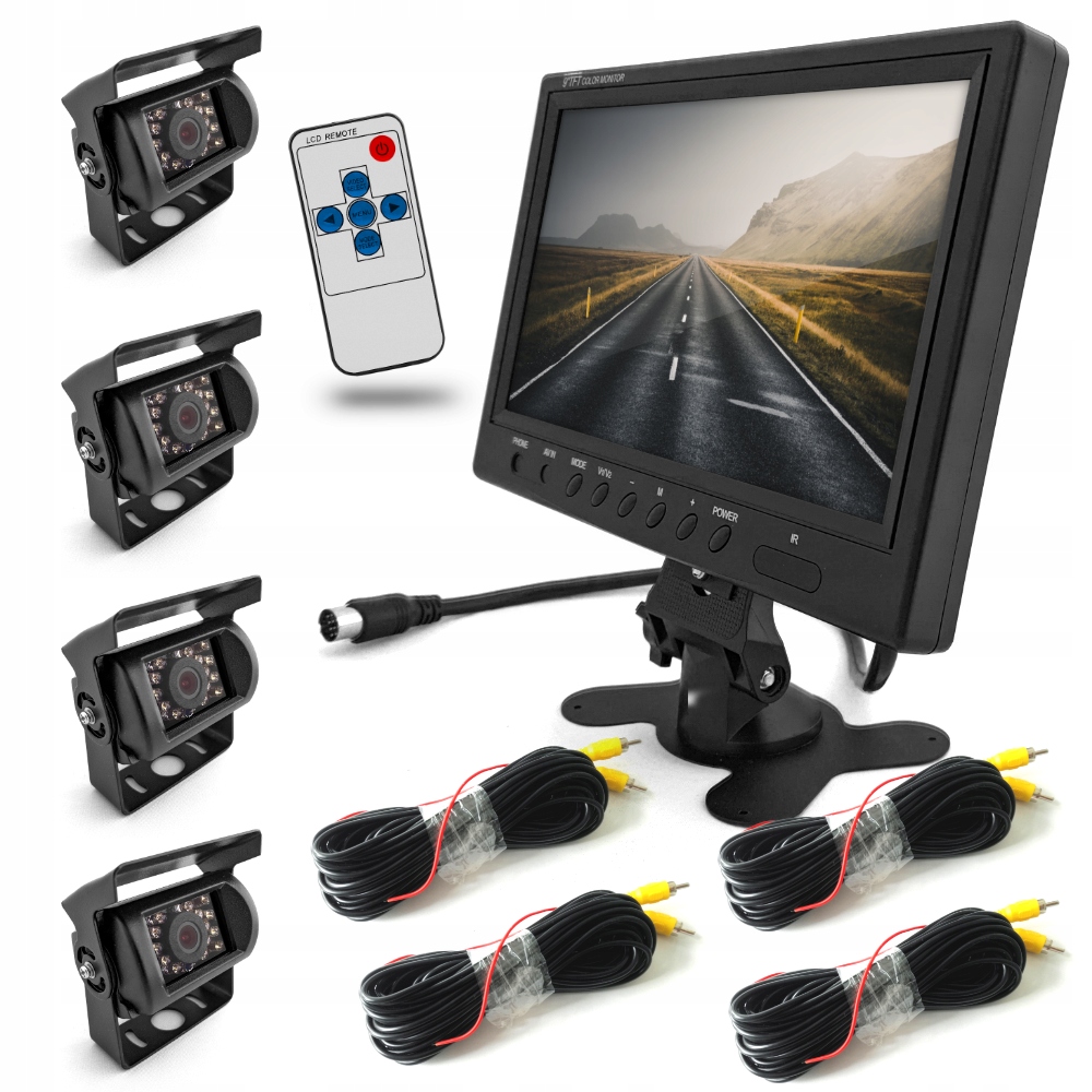 Monitor 9" 4x kam. cúvanie bez linky 4x kábel 10 m Bus Ir