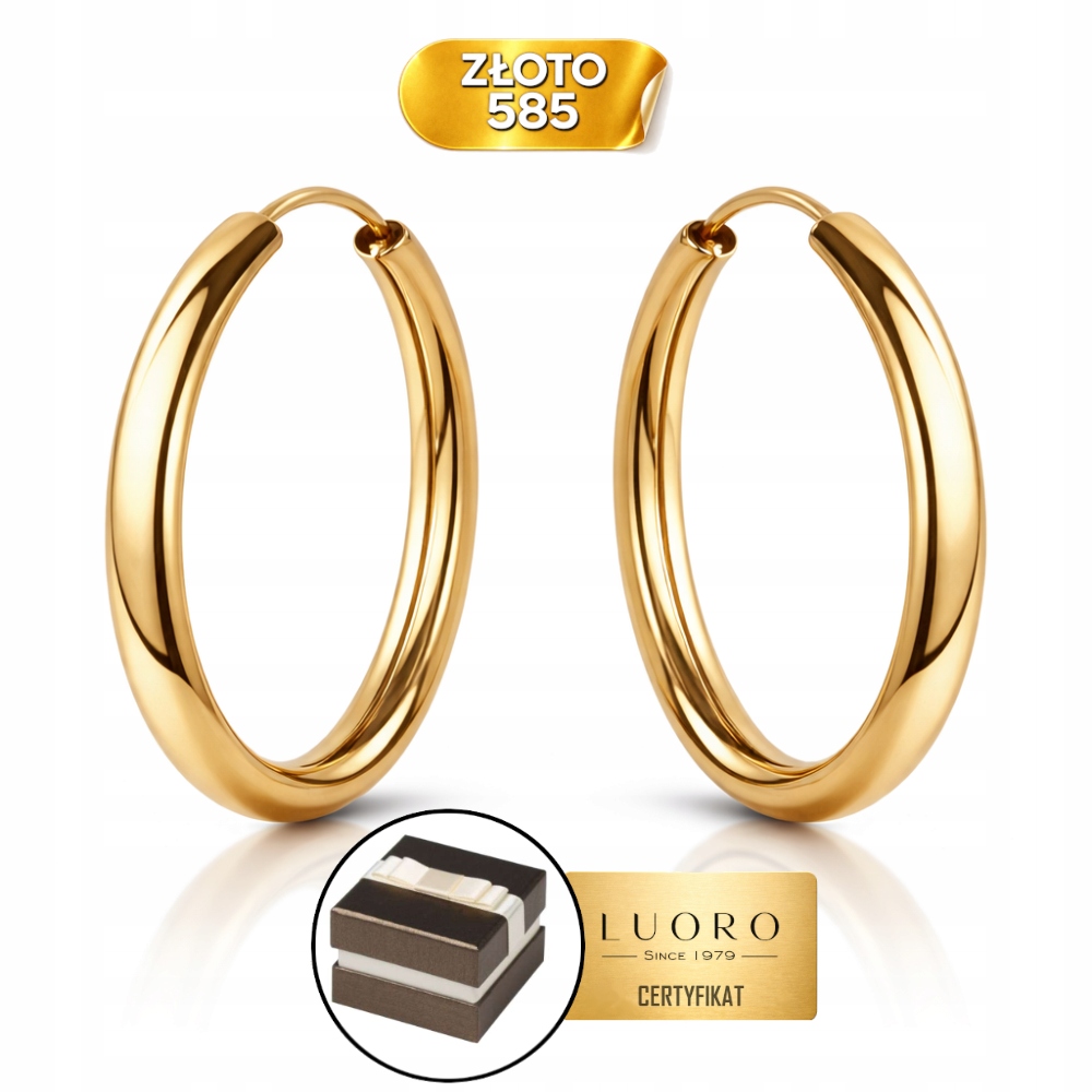 Náušnice Zlaté 585 14K Kruhy Na Kreolu 23 MM Elegantní Klasické