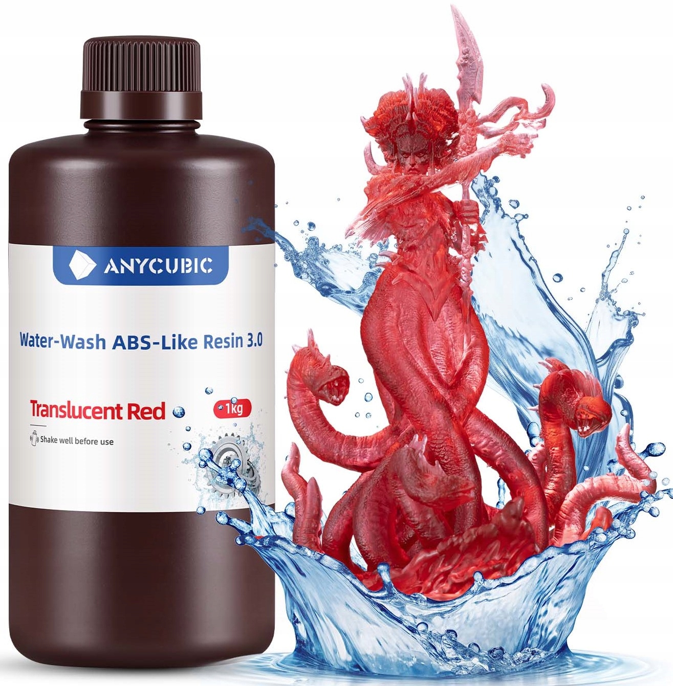 Uv pryskyřice Anycubic Water-Washable ABS-Like 3.0 Průhledný červená 1 kg