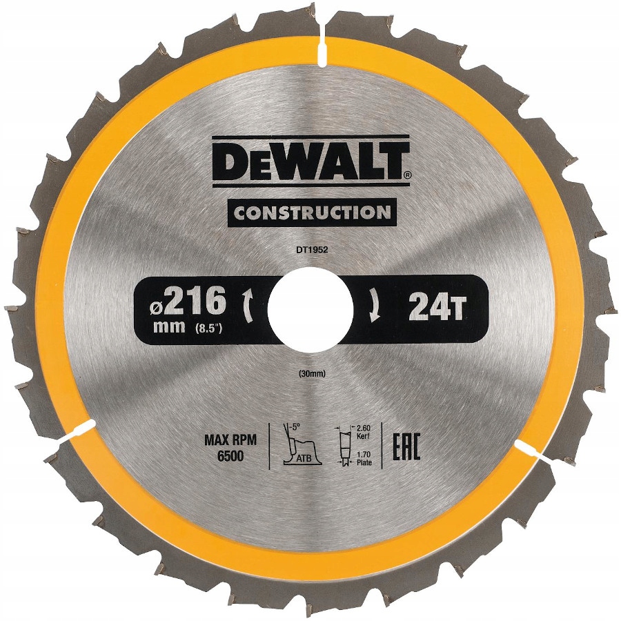 

Dewalt Piła tarczowa do drewna 216x30mm 24T DT1952