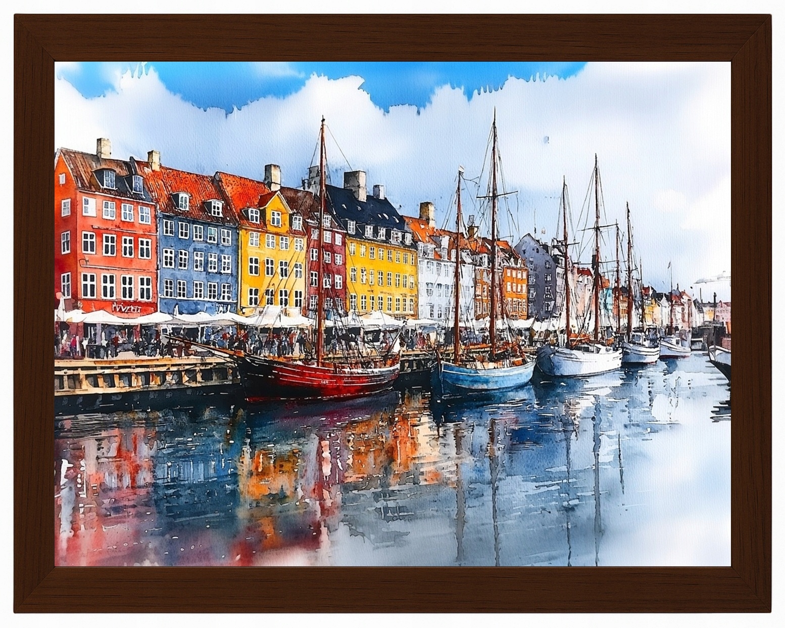 Plakát Rámeček Dřevo Krajina Město Dánsko Kodaň Nyhavn Kanál 80x60